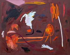Pittura espressionista astratta contemporanea dai toni caldi "Dropping a Lit Match" (Lasciare cadere un fiammifero acceso)