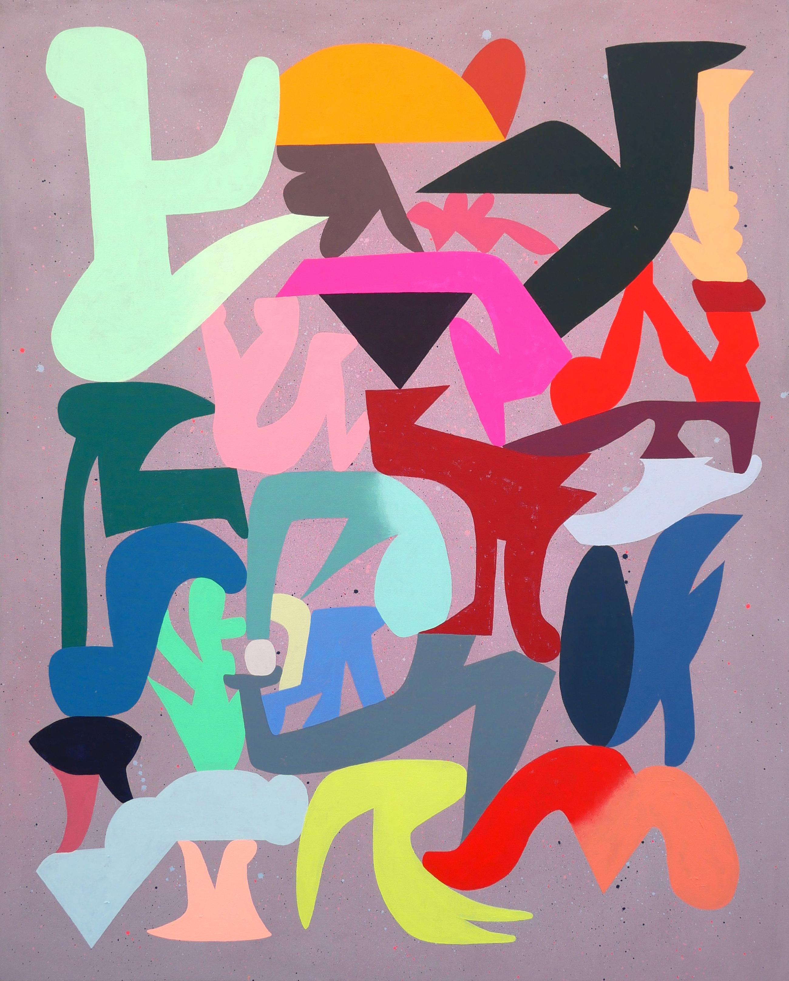"Flock" Peinture contemporaine abstraite géométrique colorée et vibrante en tons de joyaux