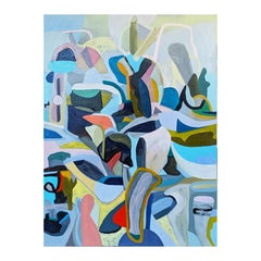 "Foldes" Peinture abstraite géométrique contemporaine colorée et vibrante à bords durs.
