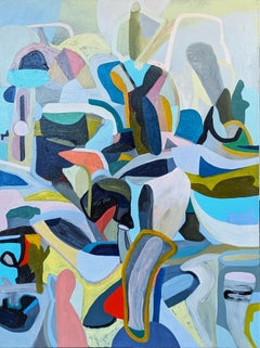 "Foldes" Peinture abstraite géométrique contemporaine colorée et vibrante à bords durs.