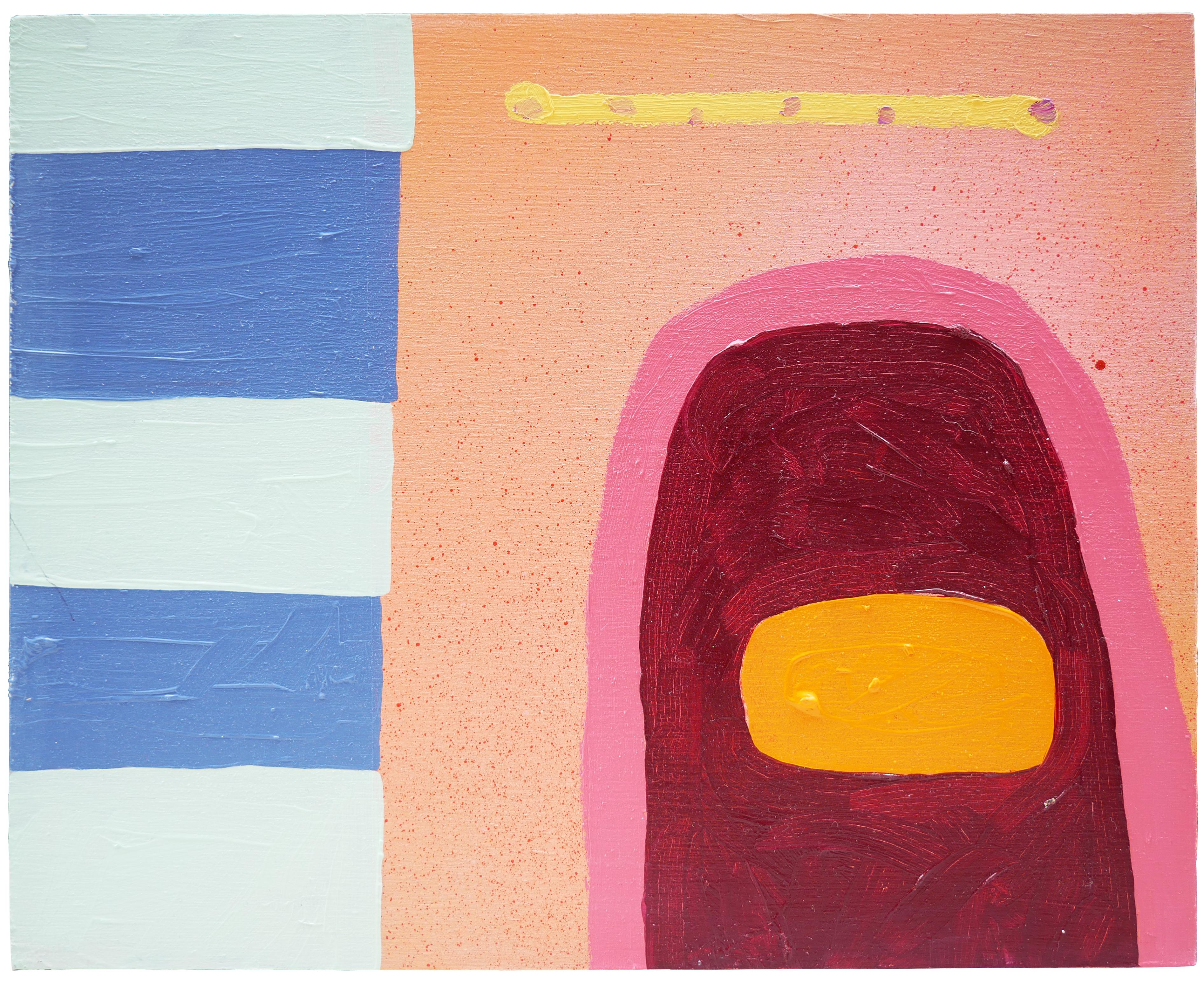 Peter Healy "Passing Through" Pastel Blue, Pink, Yellow and Red Abstract Contemporary Painting