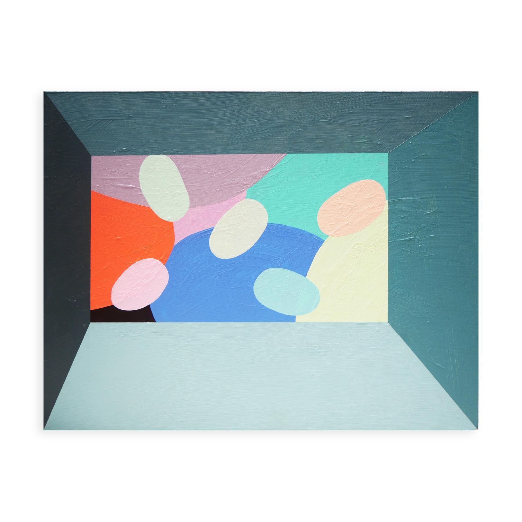 „Looking Out 2“, pastellfarbenes, abstraktes, zeitgenössisches, figuratives Gemälde – Painting von Peter Healy