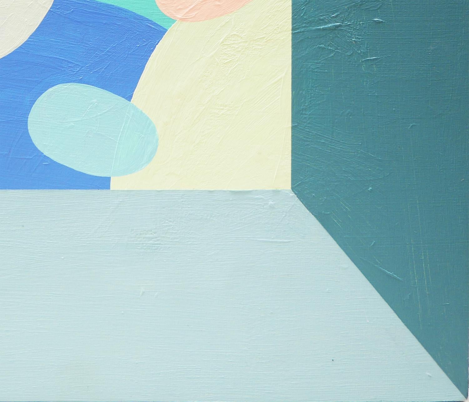 „Looking Out 2“, pastellfarbenes, abstraktes, zeitgenössisches, figuratives Gemälde 1