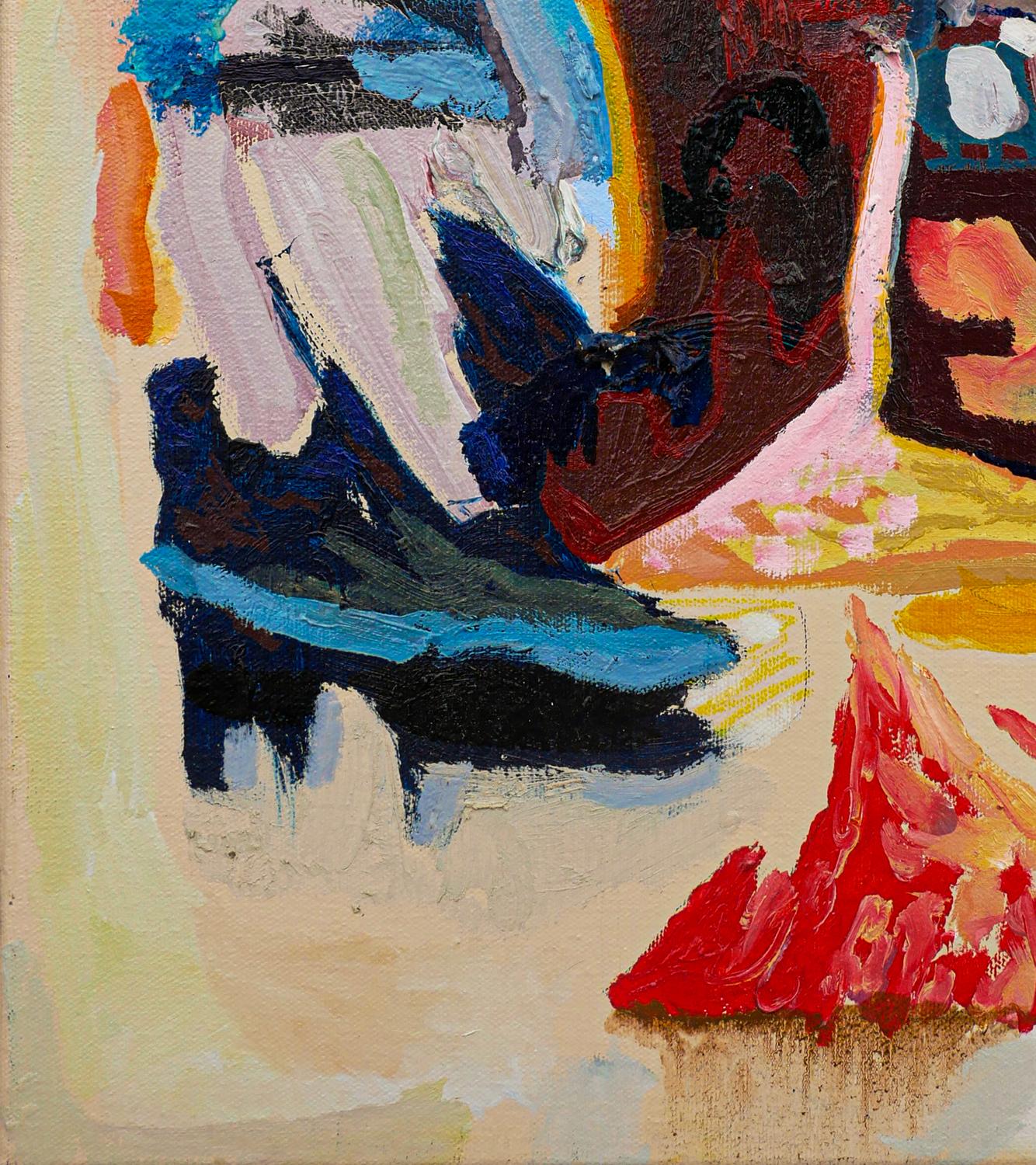 Pintura contemporánea abstracta en tonos pastel del artista de Houston, TX, Peter Healy. El cuadro representa formas geométricas de colores y trazos por todo el lienzo. Esta pieza se incluyó en la exposición colectiva de 2022 