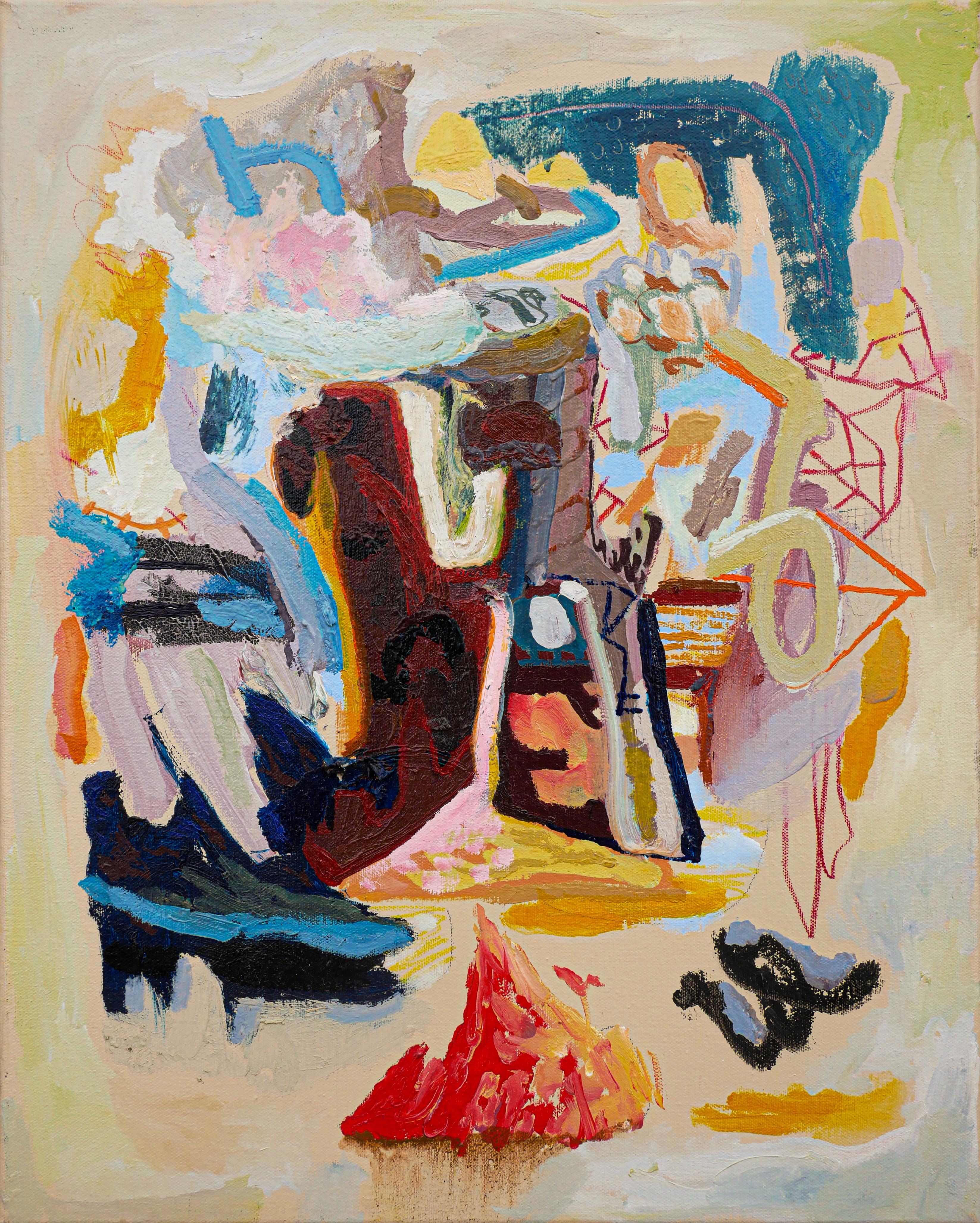 Abstract Painting de Peter Healy - "Materia 2" Pintura Contemporánea Abstracta Rosa Pastel, Azul, Verde y Naranja