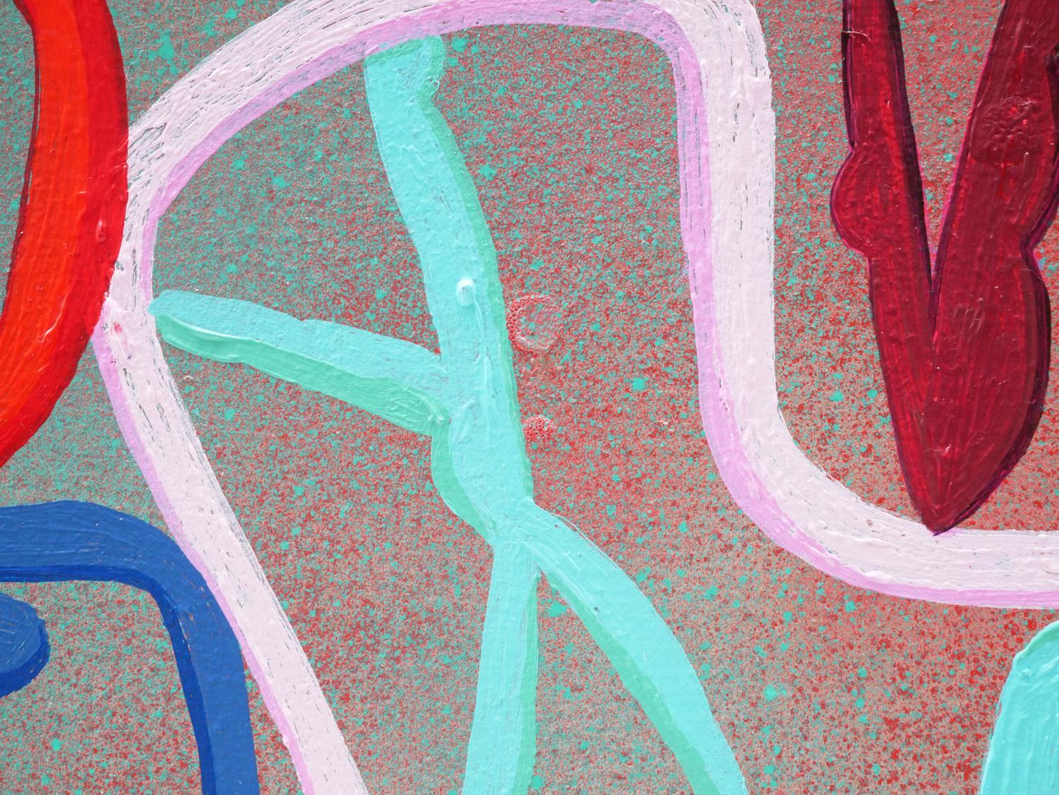 Abstraktes zeitgenössisches Gemälde „Standing Ovation“ in Blau, Rosa, Rot und Grau im Angebot 6