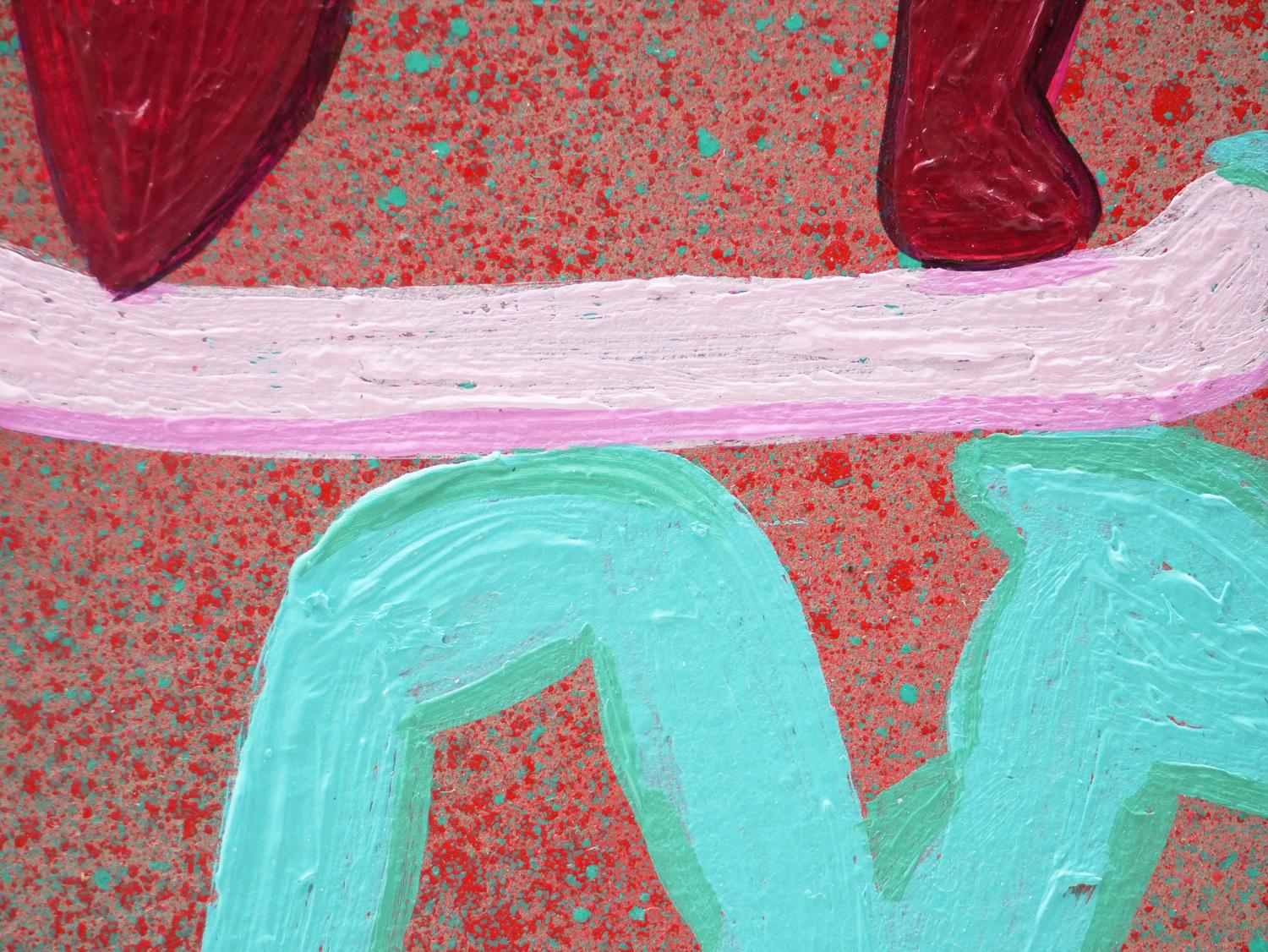 Abstraktes zeitgenössisches Gemälde „Standing Ovation“ in Blau, Rosa, Rot und Grau im Angebot 7