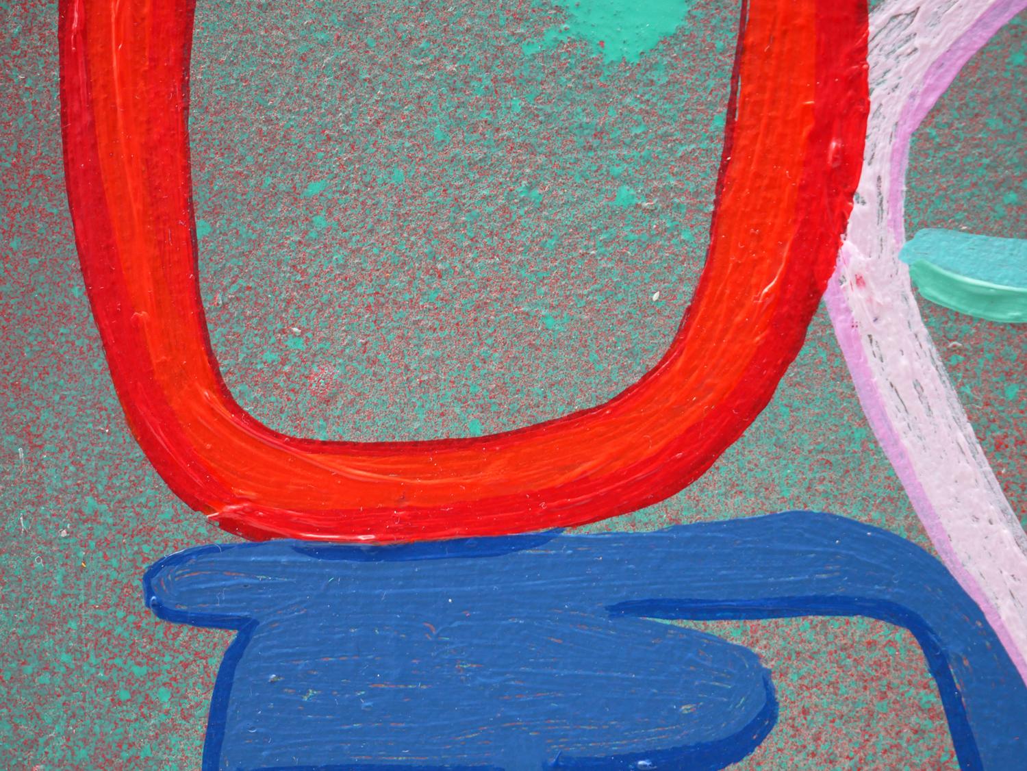 Abstraktes zeitgenössisches Gemälde „Standing Ovation“ in Blau, Rosa, Rot und Grau im Angebot 9