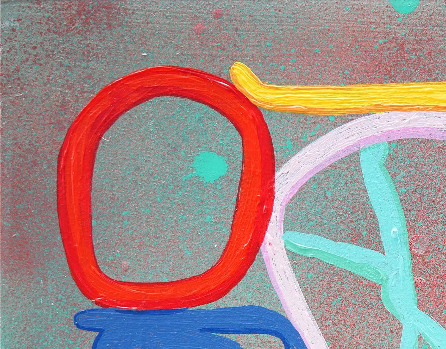 Abstraktes zeitgenössisches Gemälde „Standing Ovation“ in Blau, Rosa, Rot und Grau (Zeitgenössisch), Painting, von Peter Healy