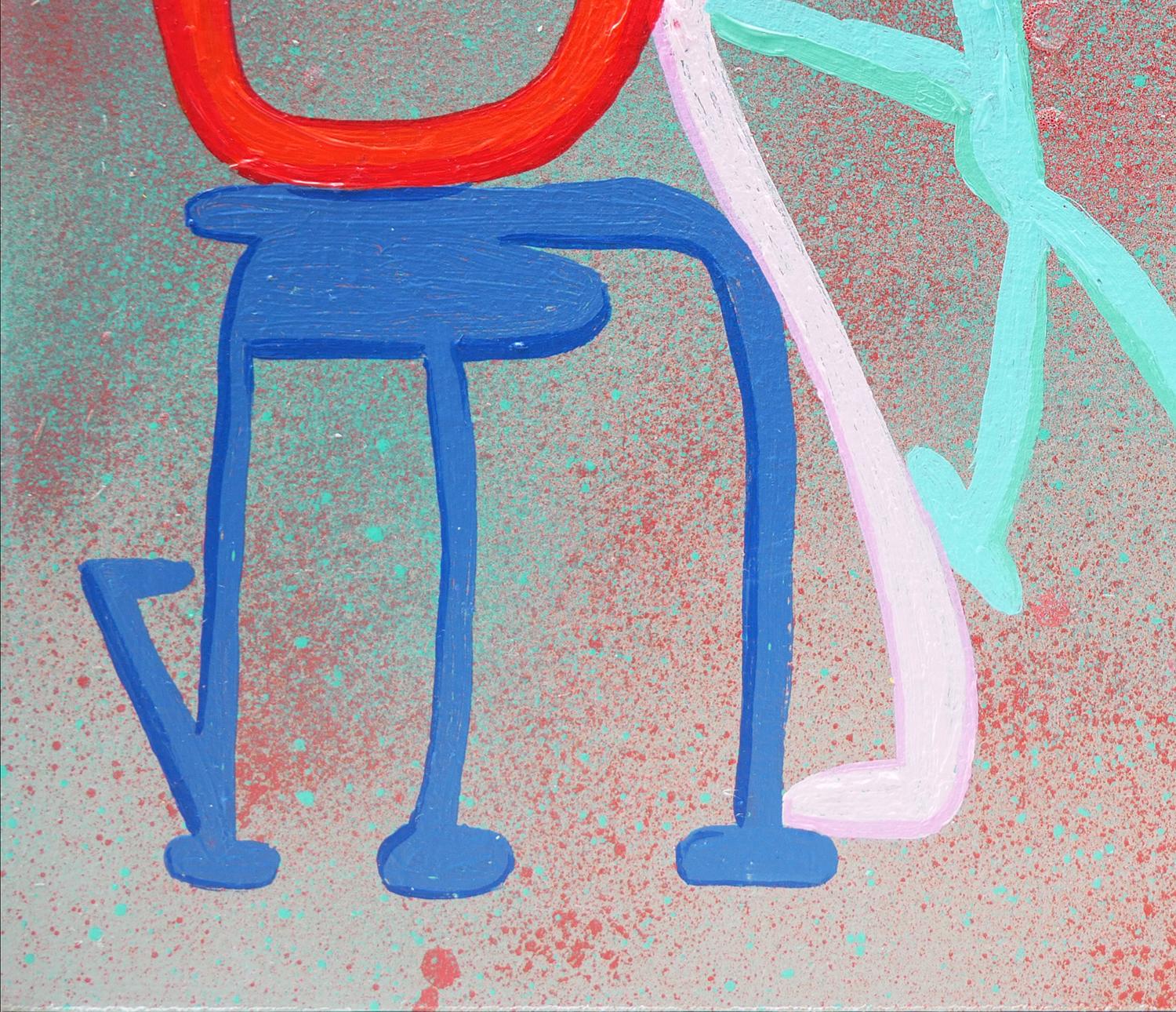 Abstraktes zeitgenössisches Gemälde „Standing Ovation“ in Blau, Rosa, Rot und Grau im Angebot 1
