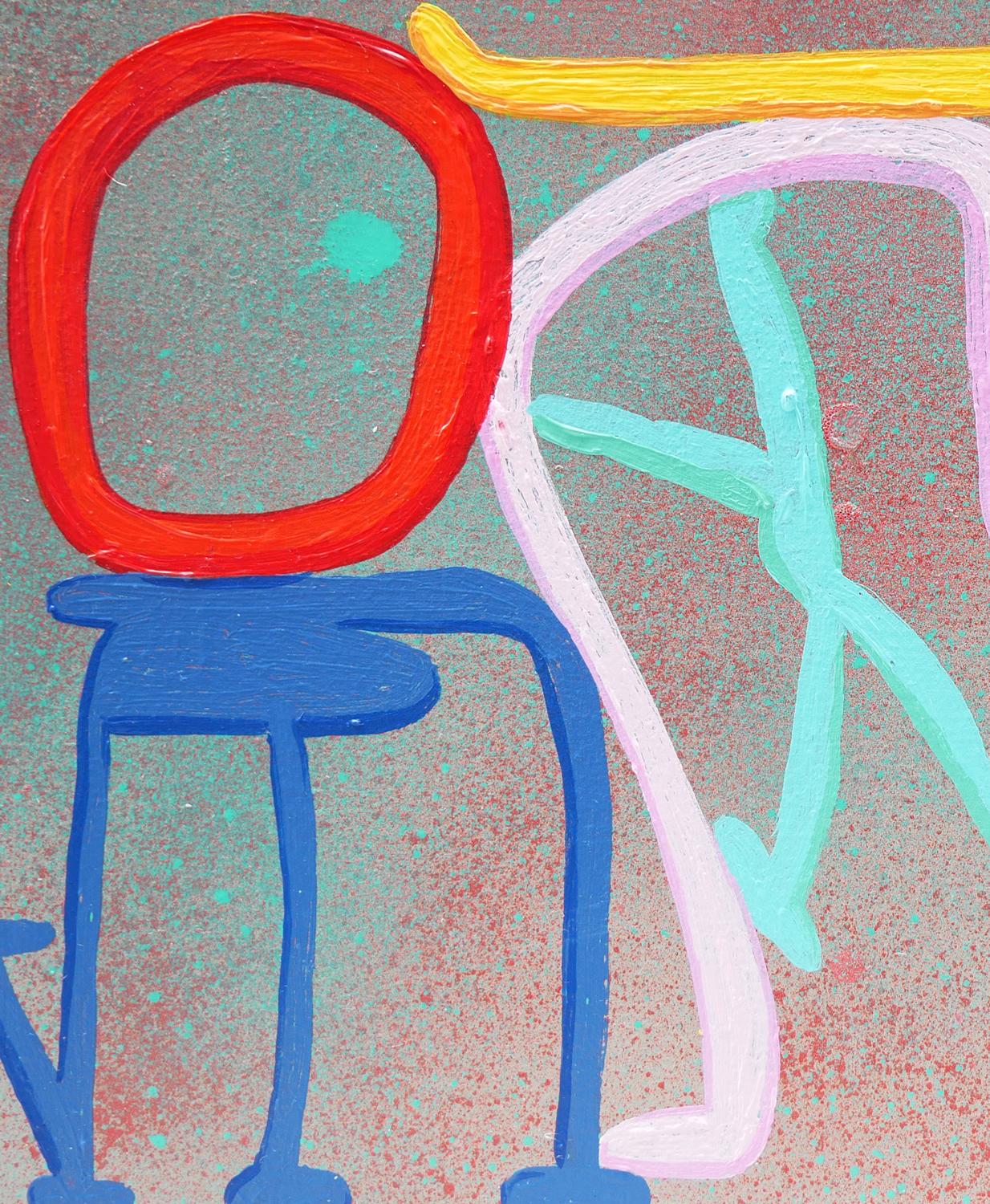 Abstraktes zeitgenössisches Gemälde „Standing Ovation“ in Blau, Rosa, Rot und Grau im Angebot 4