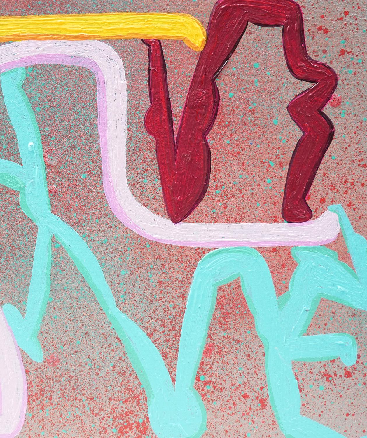 Abstraktes zeitgenössisches Gemälde „Standing Ovation“ in Blau, Rosa, Rot und Grau im Angebot 5