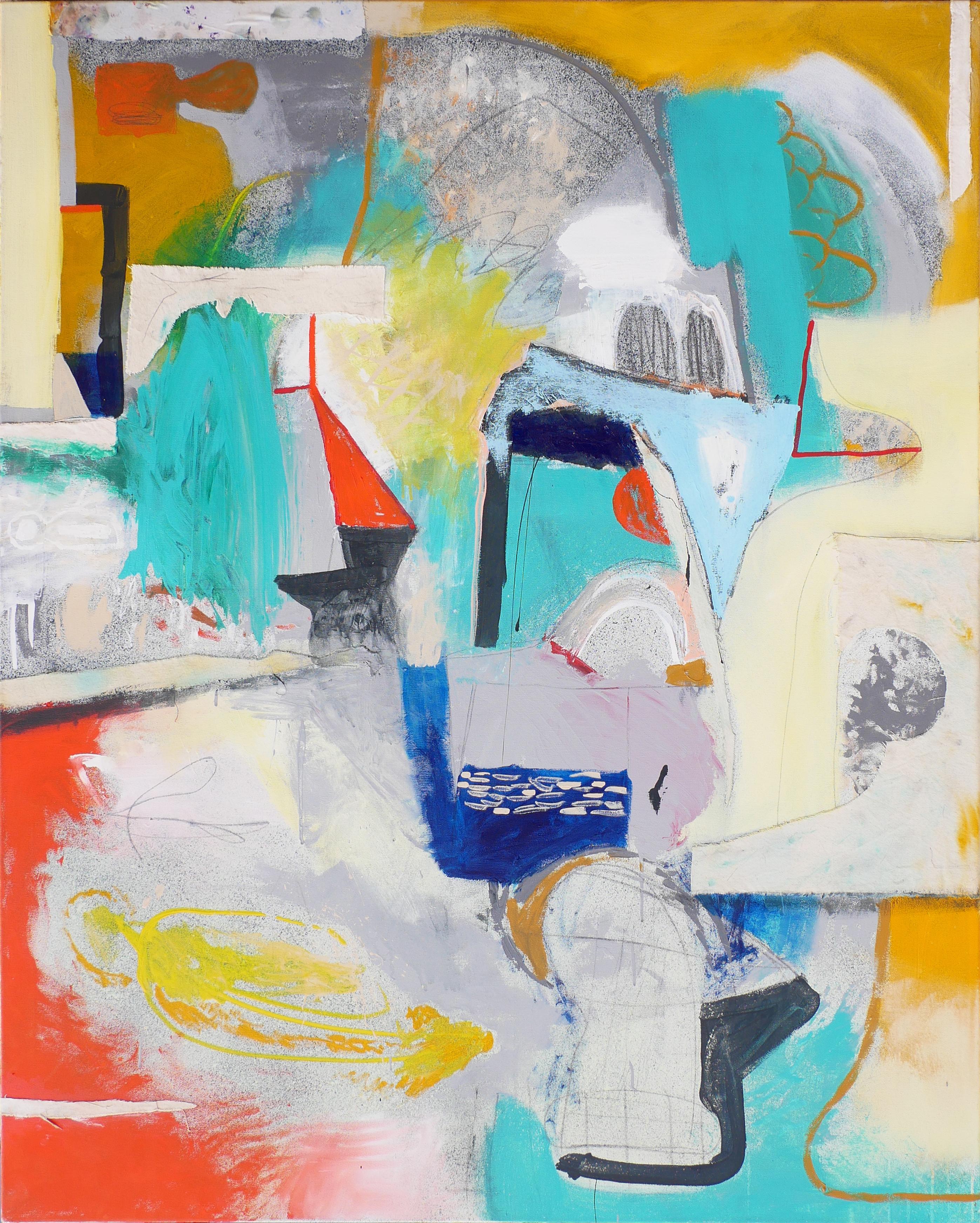 Abstract Painting Peter Healy - Stitching Guesture - Peinture géométrique abstraite contemporaine colorée
