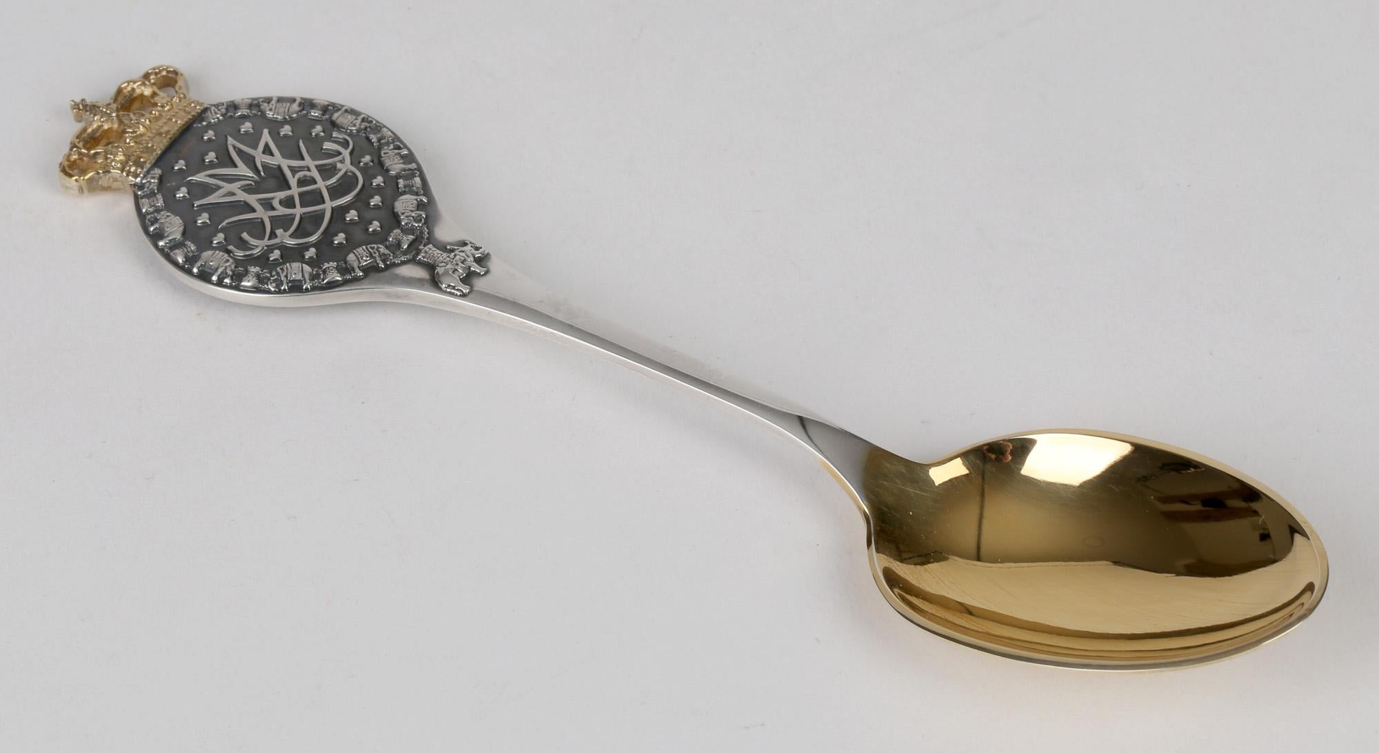Gilt Peter Hertz Danish Silver Wedding Commemorative Spoon, 1992 For Sale