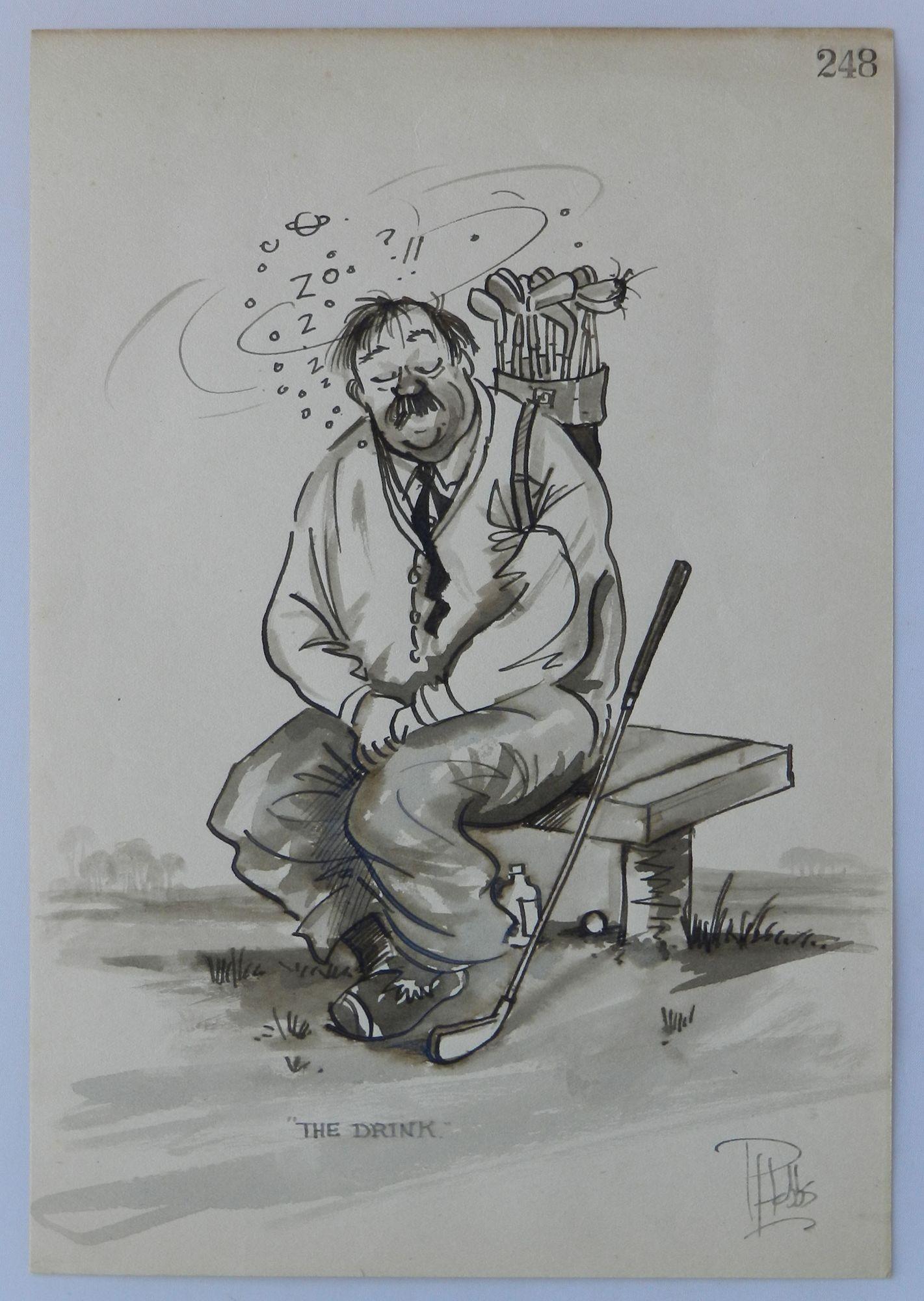 Betrunkener Golfer von Peter Hobbs Golf Originalgemälde Karikatur um 1950 im Angebot 10