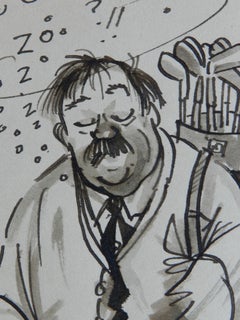 Drunken Golfer by Peter Hobbs Golf Original Painting Caricature c1950