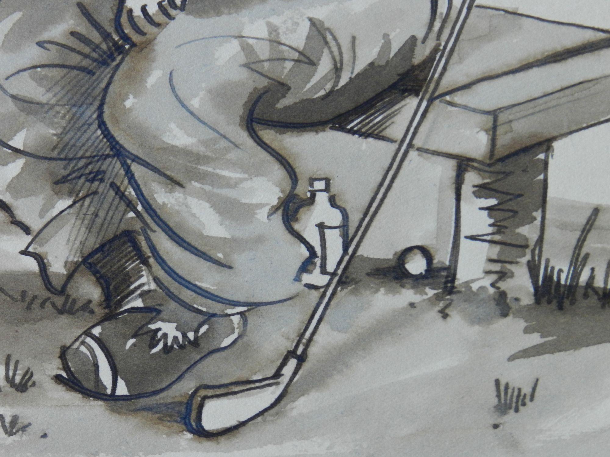 Drunken Golfer by Peter Hobbs Golf Original Painting Caricature c1950 For Sale 3