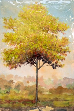 Chantereau - Paysage contemporain en techniques mixtes sur panneau de bois, 72 x 48