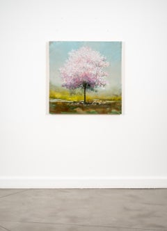 Mercier Cherry - Paysage contemporain en techniques mixtes sur bois, 36 x 36