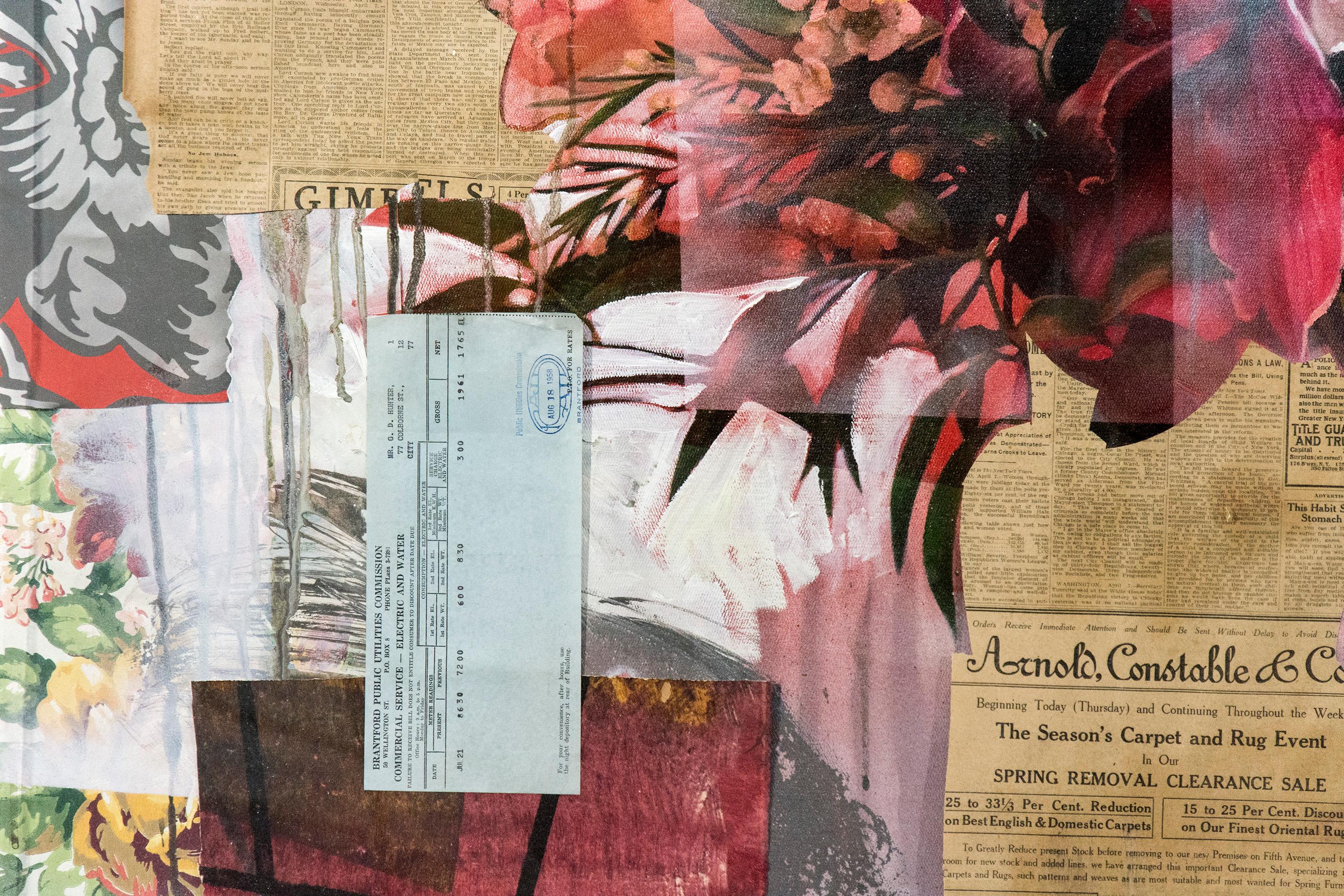 Arrangement in Red - acrylic, vintage paper, floral collage in plexiglass 4