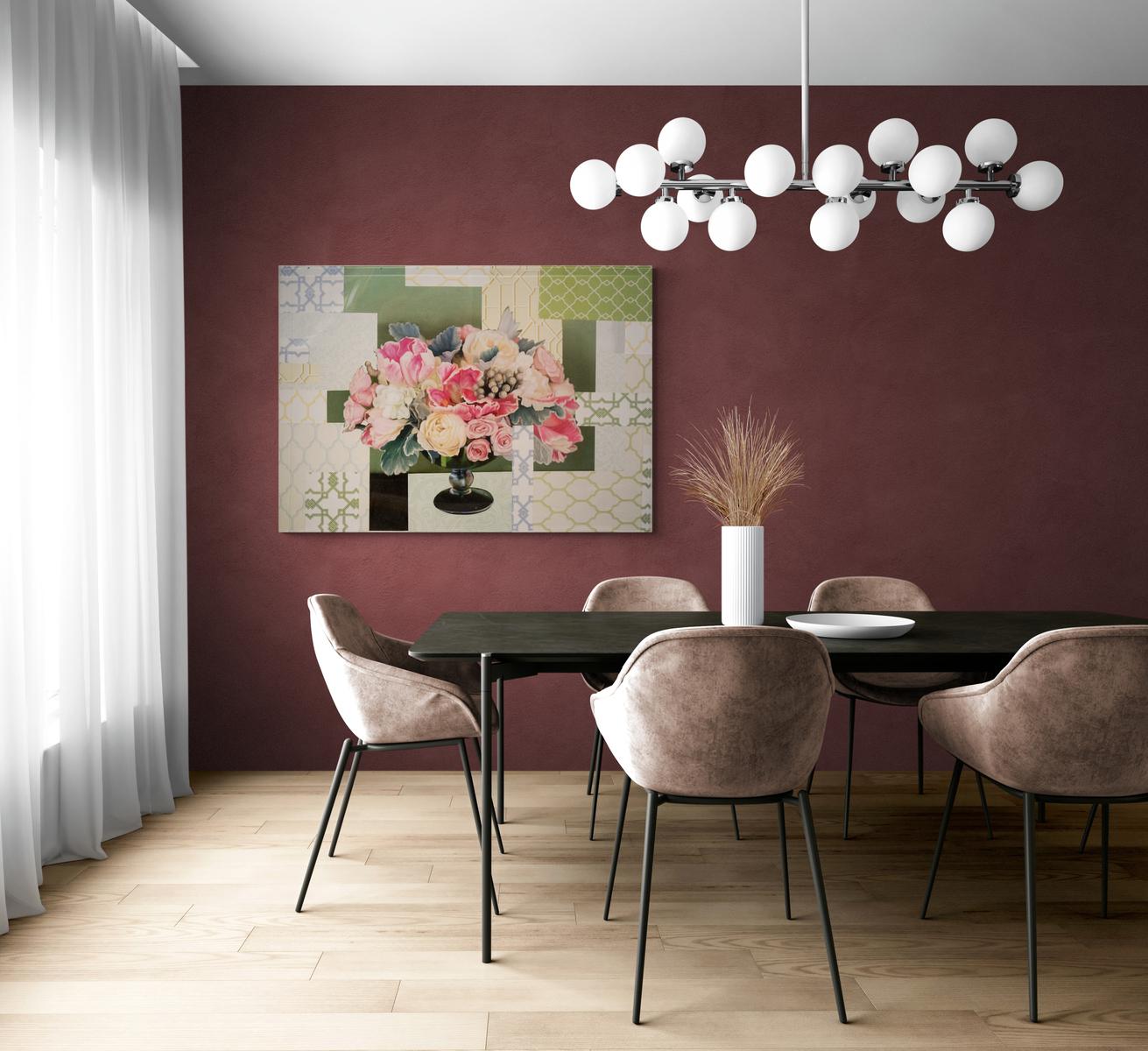 Arrangement in Soft Pink - acrylic, vintage paper, floral collage in plexiglass 7