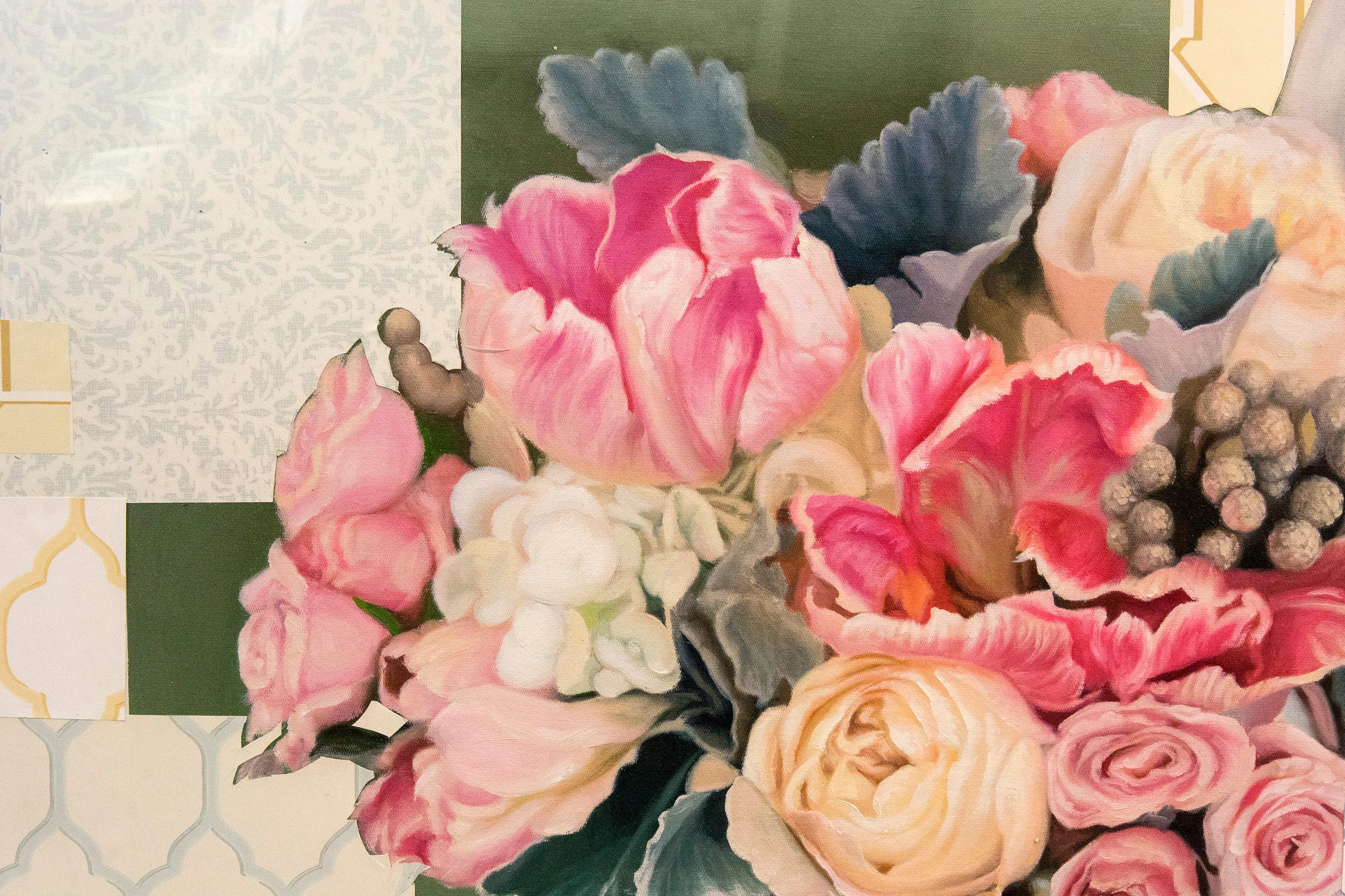 Arrangement in Soft Pink - acrylic, vintage paper, floral collage in plexiglass 6