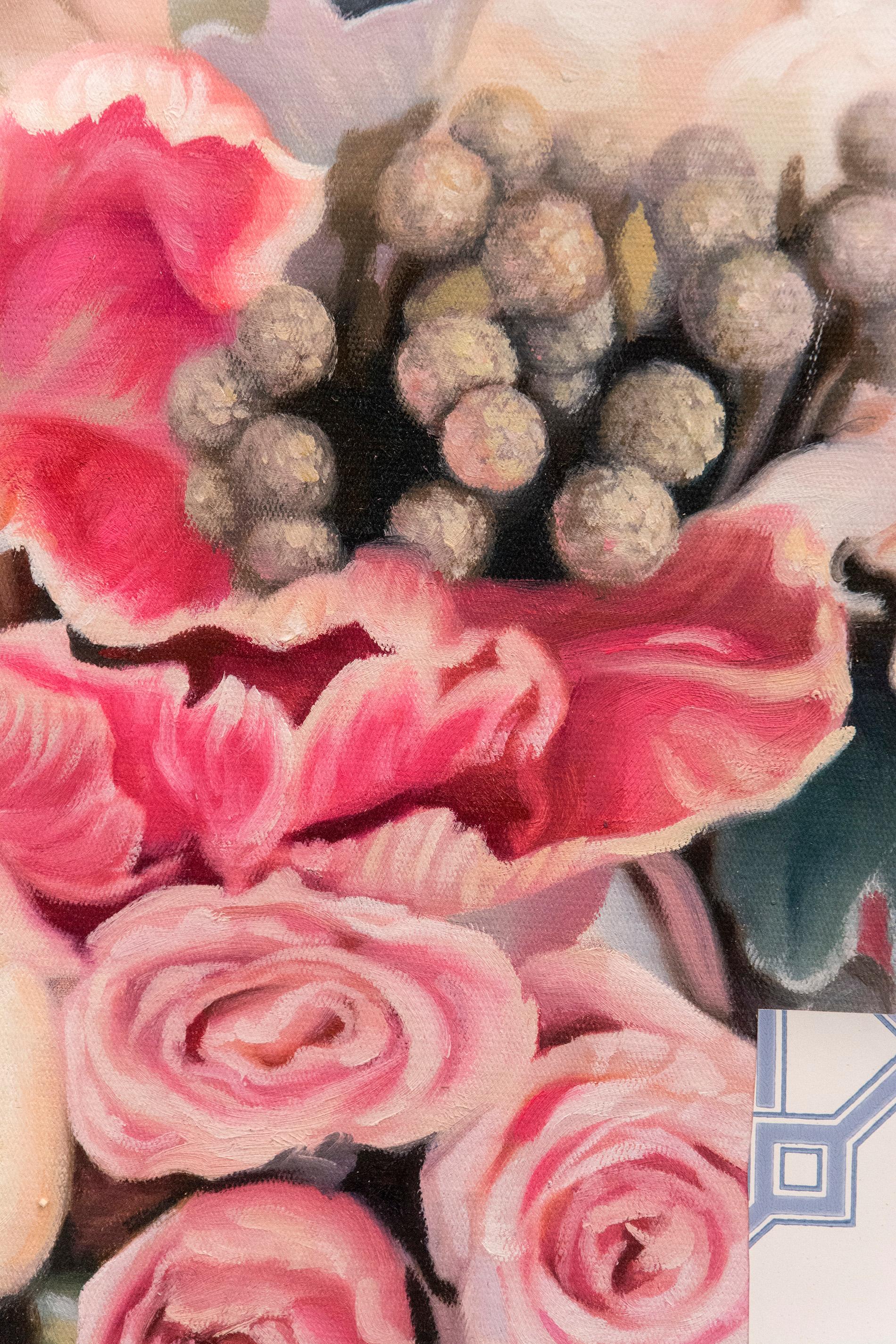 Arrangement in Soft Pink - acrylic, vintage paper, floral collage in plexiglass 1