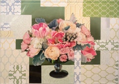 Arrangement in Soft Pink - acrylic, vintage paper, floral collage in plexiglass