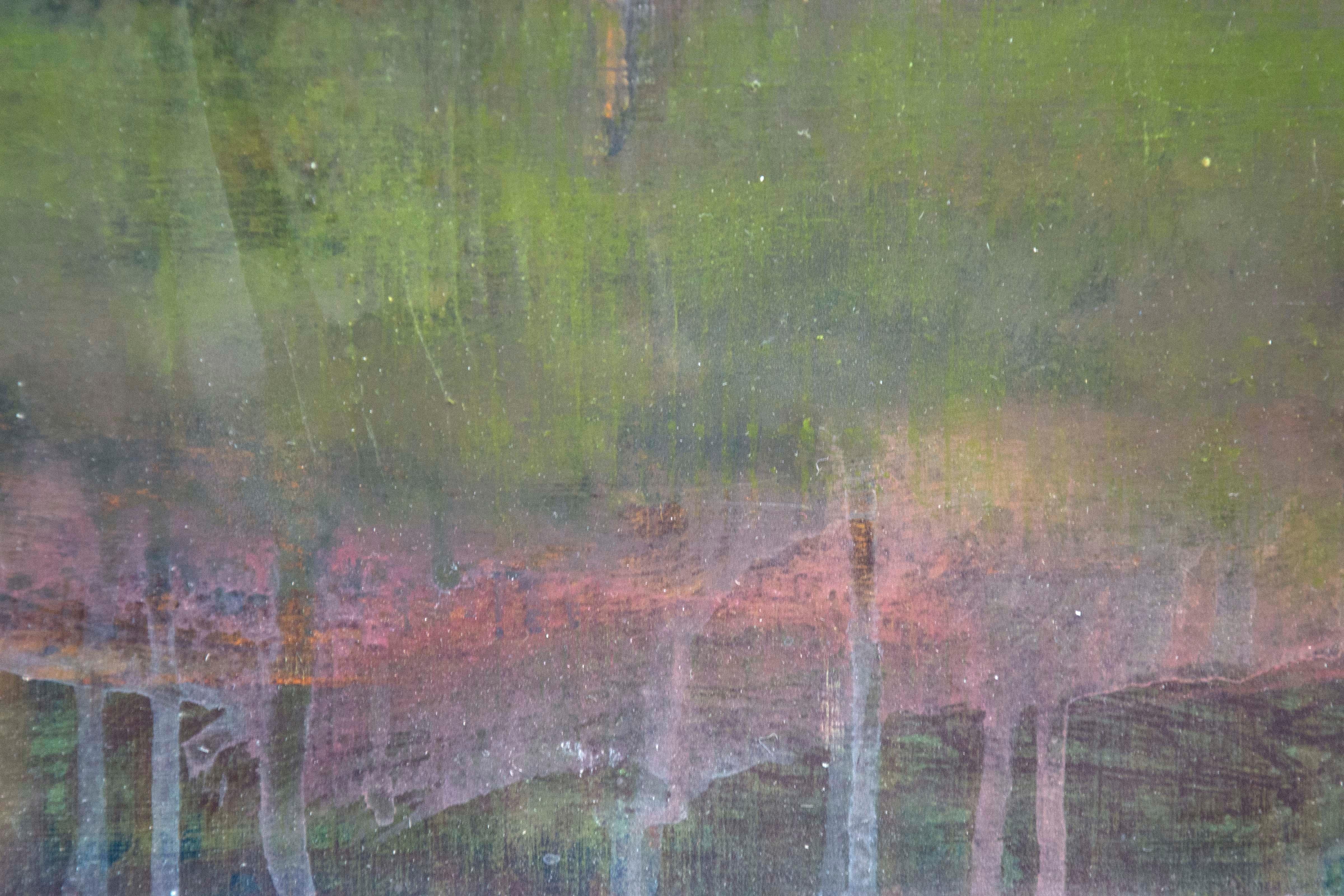Assemblaggio - morbido, paesaggio, foresta, contemporaneo, acrilico e resina su pannello - Painting Contemporaneo di Peter Hoffer