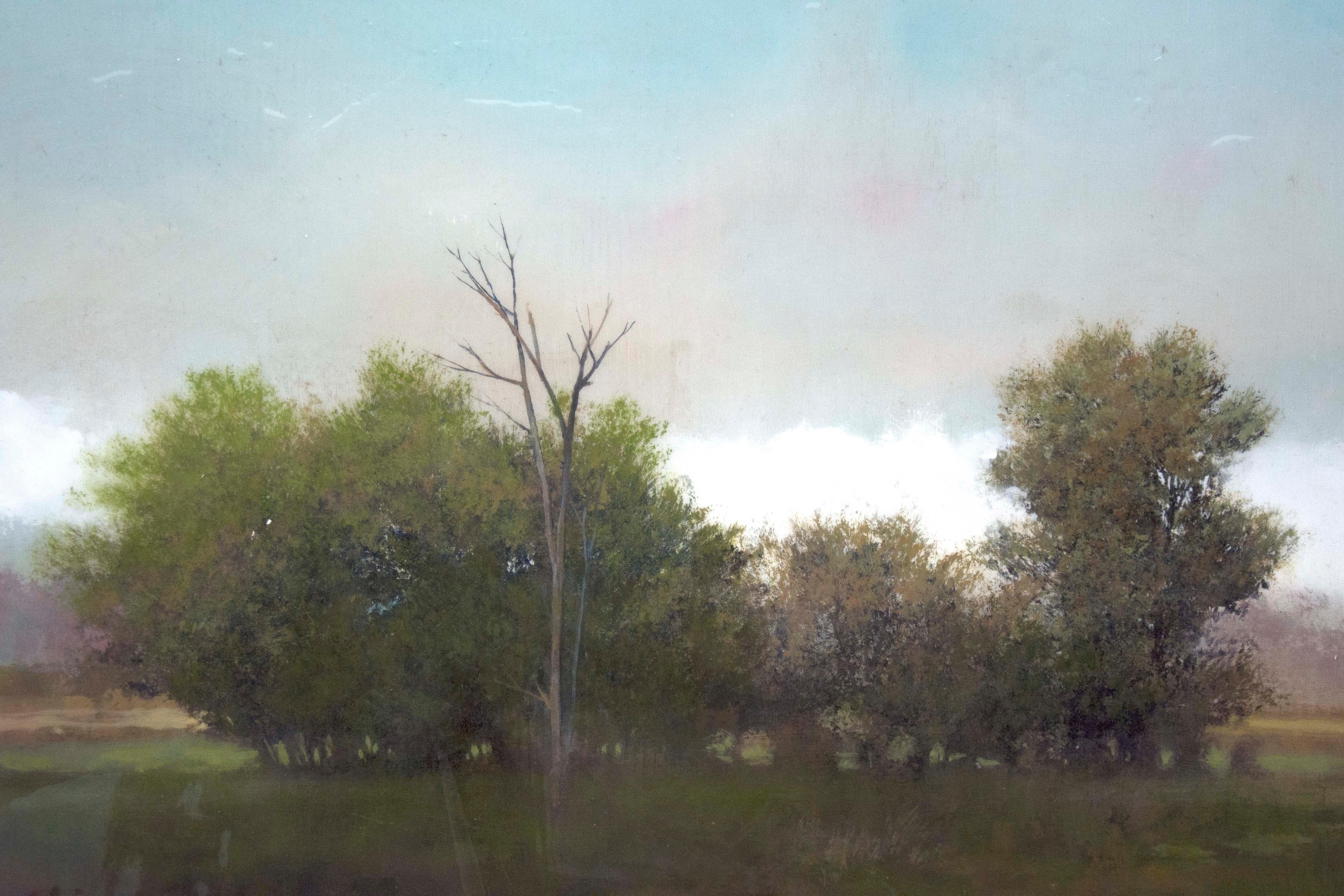 Questo romantico dipinto proveniente dallo studio berlinese dell'acclamato pittore canadese Peter Hoffer è lussureggiante, ricco di colori e ha il surrealismo di trovarsi all'interno di una foresta. Il dipinto ha una vivacità che viene esaltata
