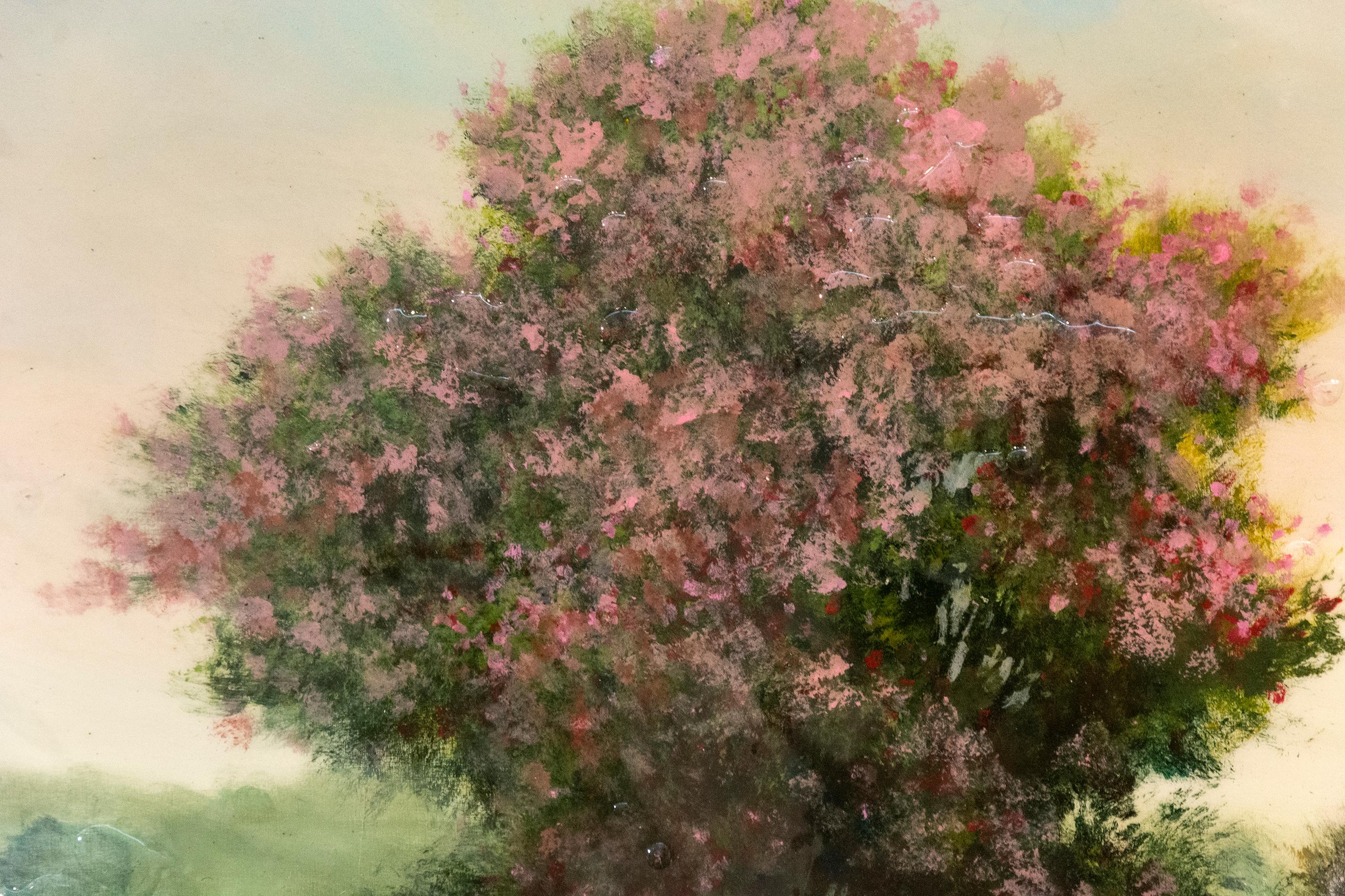 Azalea - soft, forest, landscape, contemporary, acrylic and resin on panel - Painting by Peter Hoffer