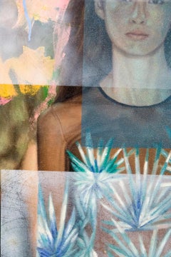 Azzaro - large, fashion female model, paper, oil, acrylic, collage in plexiglass