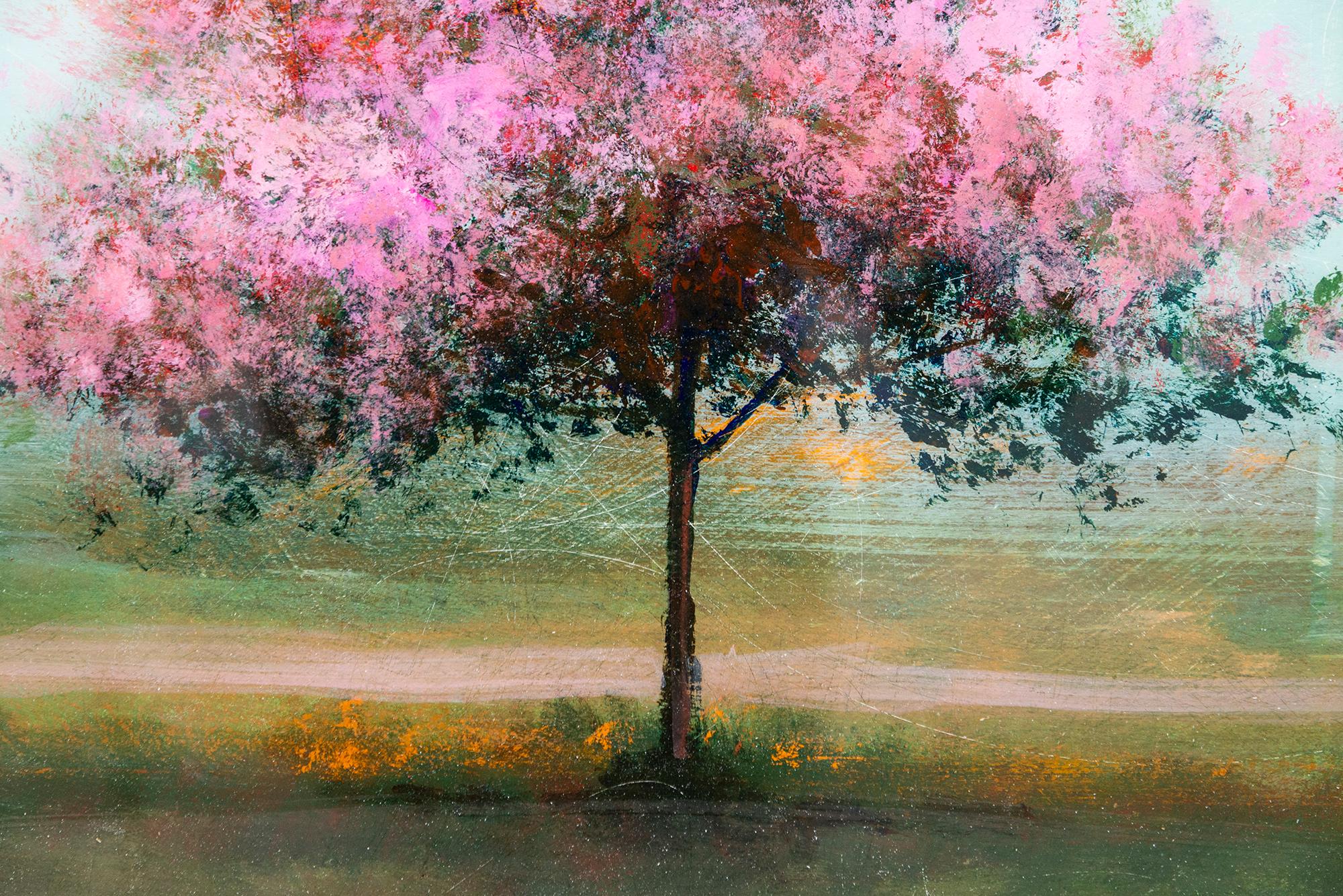 Bourgogne - contemporáneo, paisaje, árbol, acrílico y resina sobre panel en venta 1
