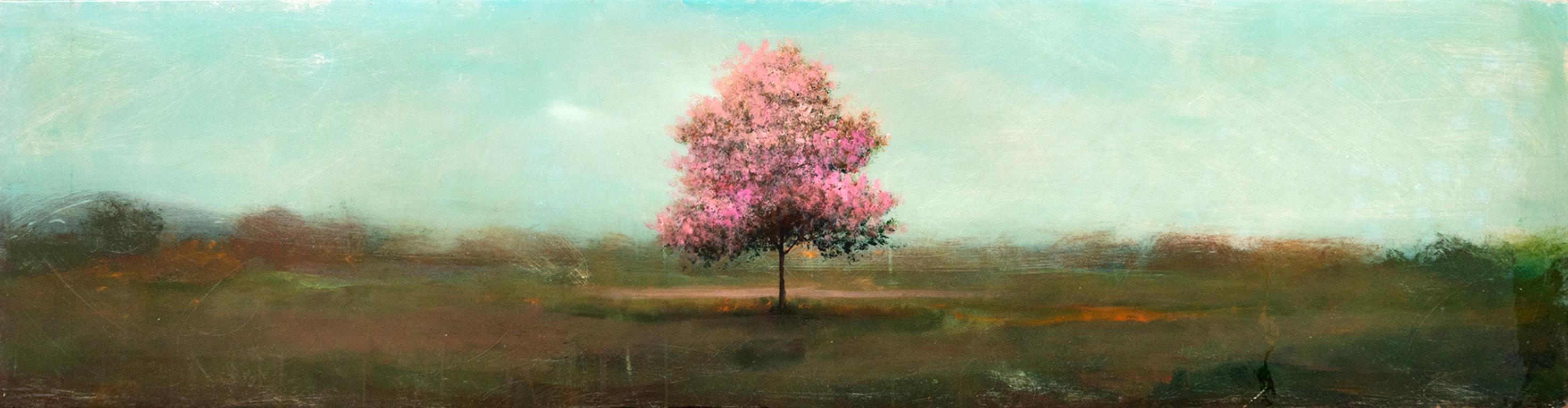Bourgogne - contemporaneo, paesaggio, albero, acrilico e resina su pannello
