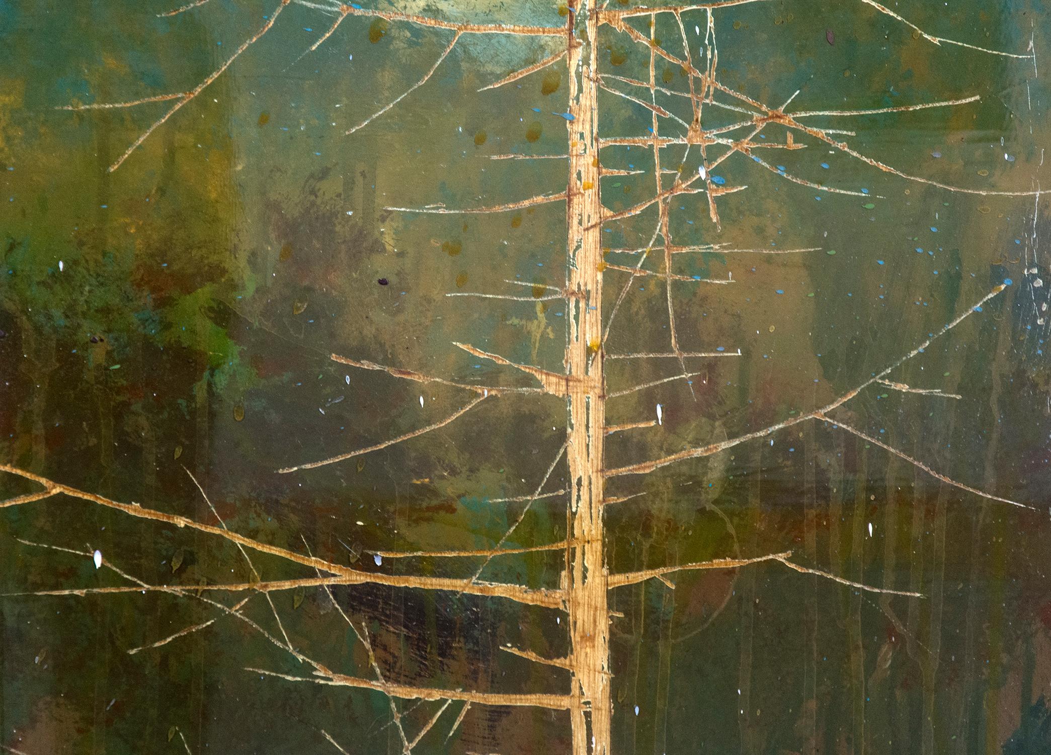Carved Tree Portrait - Black Landscape Painting by Peter Hoffer