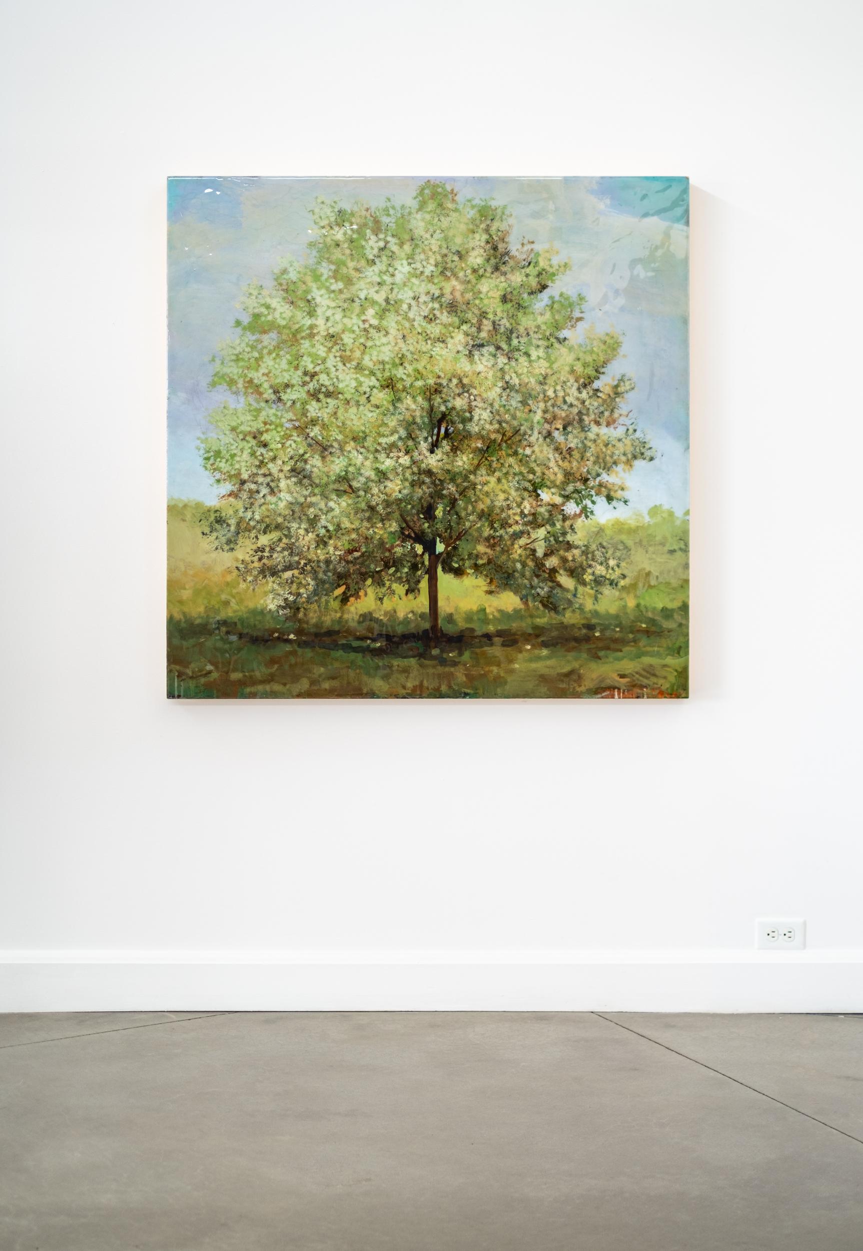 Castaño - contemporáneo, paisaje, árbol, figurativo, acrílico y resina sobre panel - Painting de Peter Hoffer