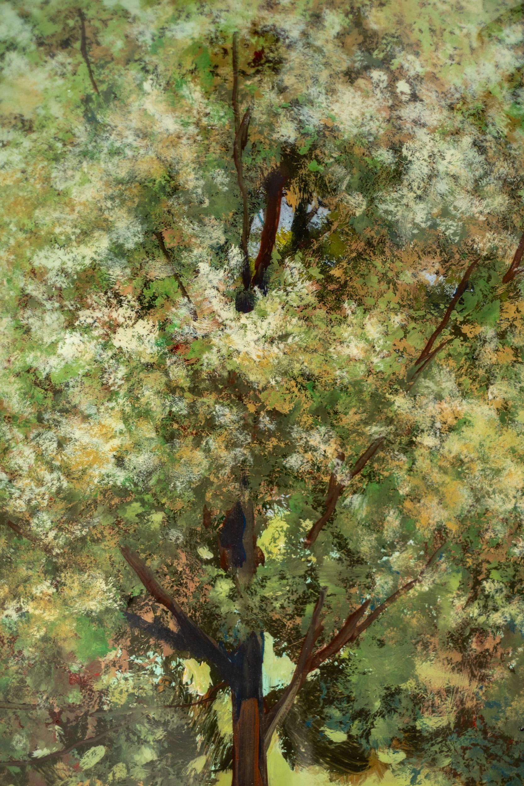 Castaño - contemporáneo, paisaje, árbol, figurativo, acrílico y resina sobre panel en venta 3