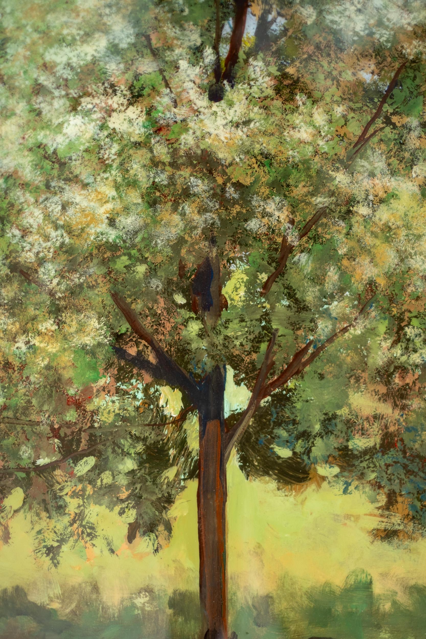 Castaño - contemporáneo, paisaje, árbol, figurativo, acrílico y resina sobre panel en venta 4