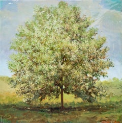 Castaño - contemporáneo, paisaje, árbol, figurativo, acrílico y resina sobre panel
