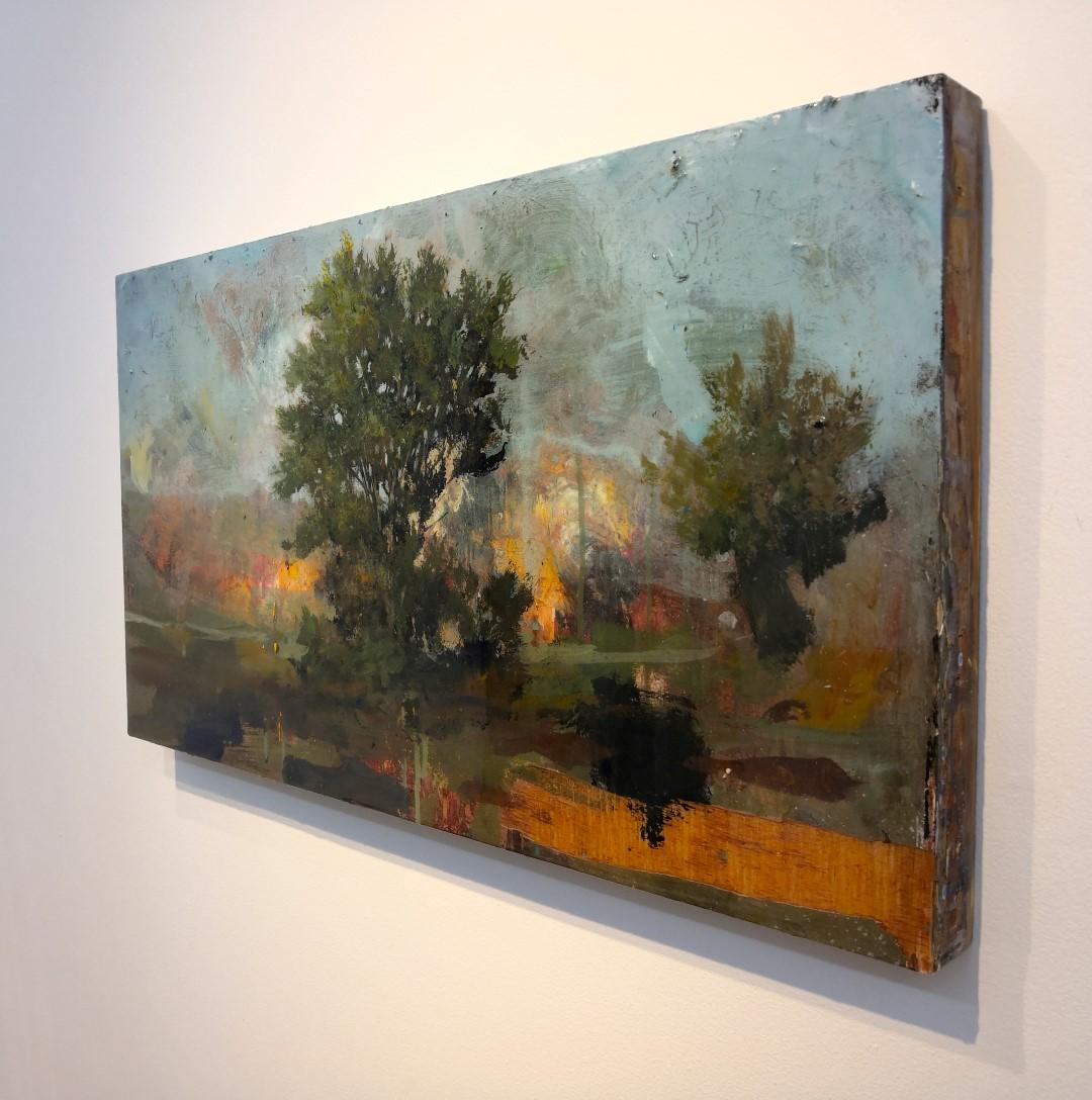 Constable - green, blue, tree, impressionist, resined, acrylic, resin on panel - Contemporary Painting by Peter Hoffer