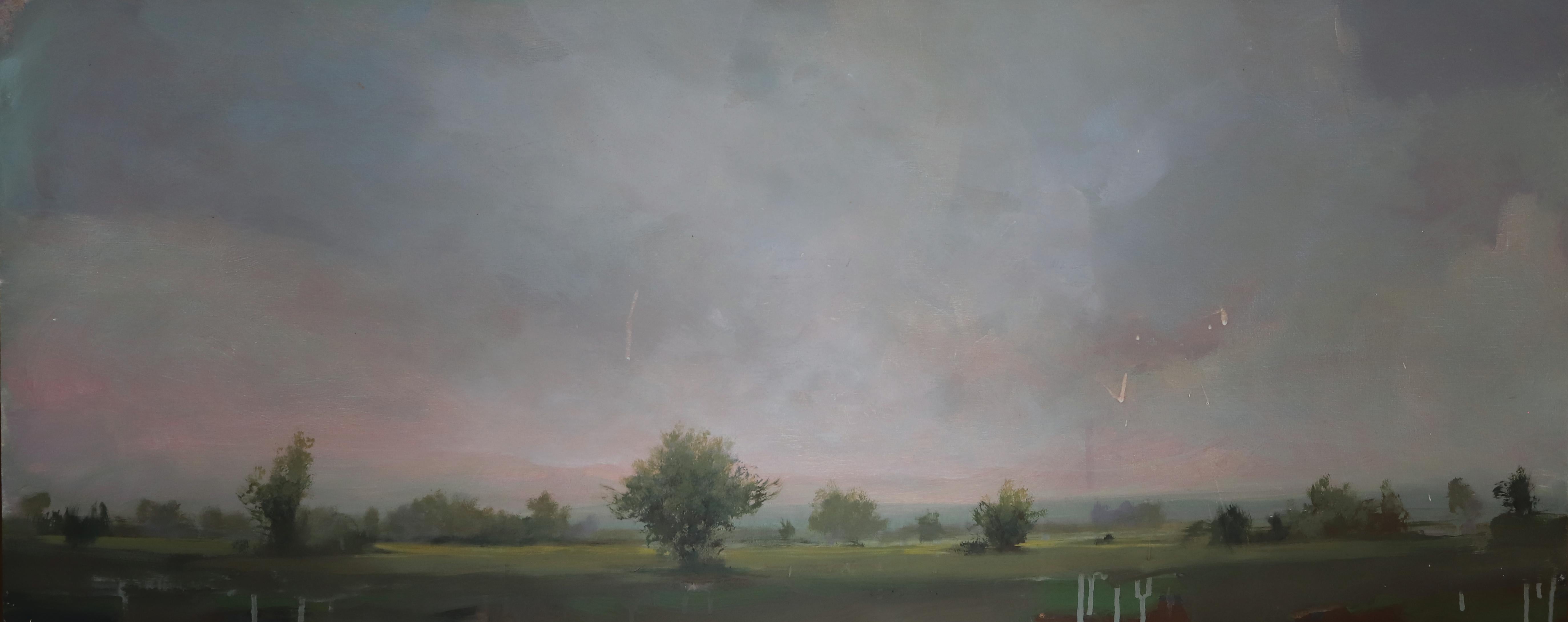 Peter Hoffer
Cote, 2019
20 x 48 in.
acrylic, oil, and resin on panel

This original landscape painting on panel by Peter Hoffer is simultaneously contemporary and traditional, with a glistening surface of thick resin over dripping, painterly