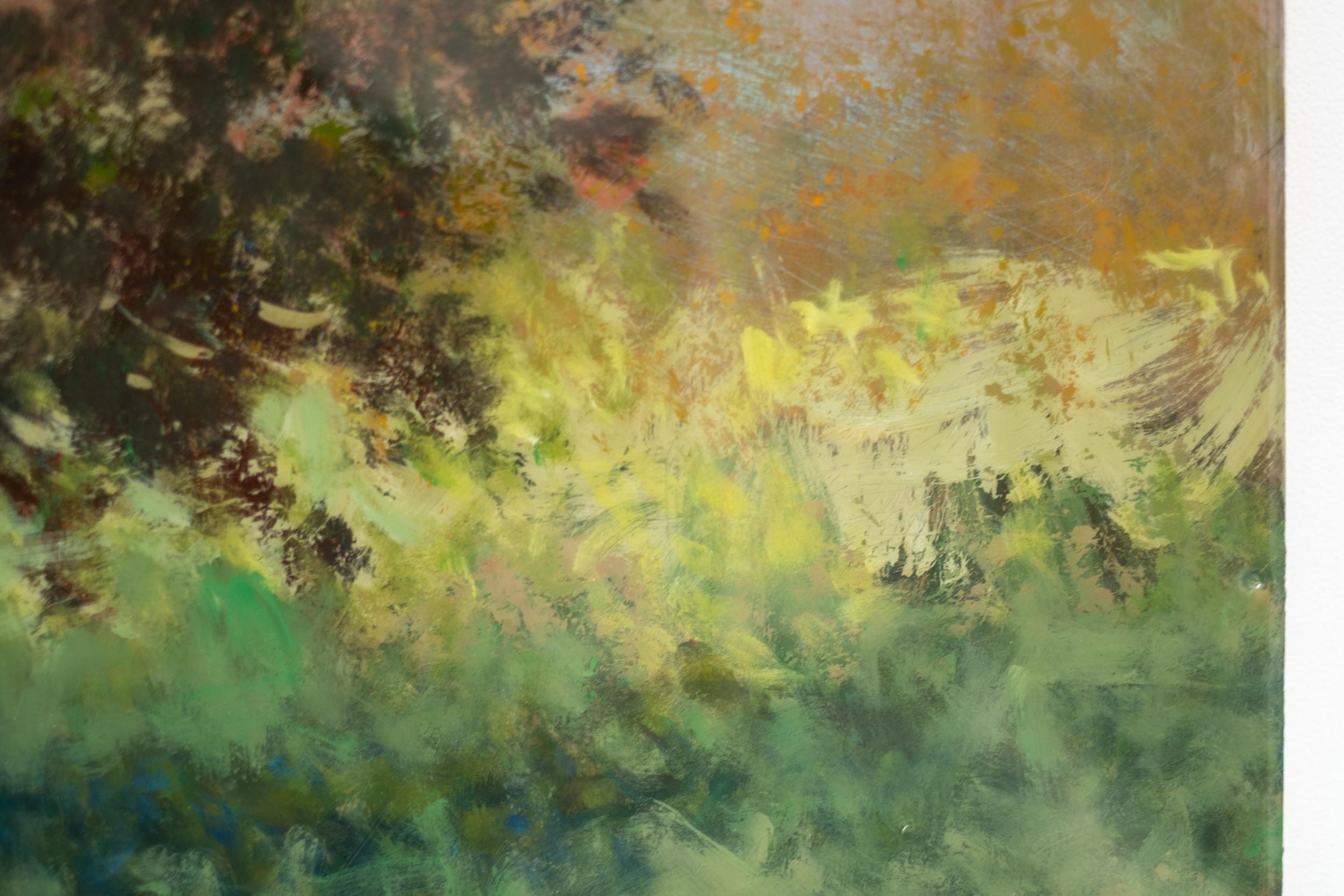 Condado - contemporáneo, paisaje, árbol, figurativo, acrílico y resina sobre panel - Figurative Painting Marrón de Peter Hoffer