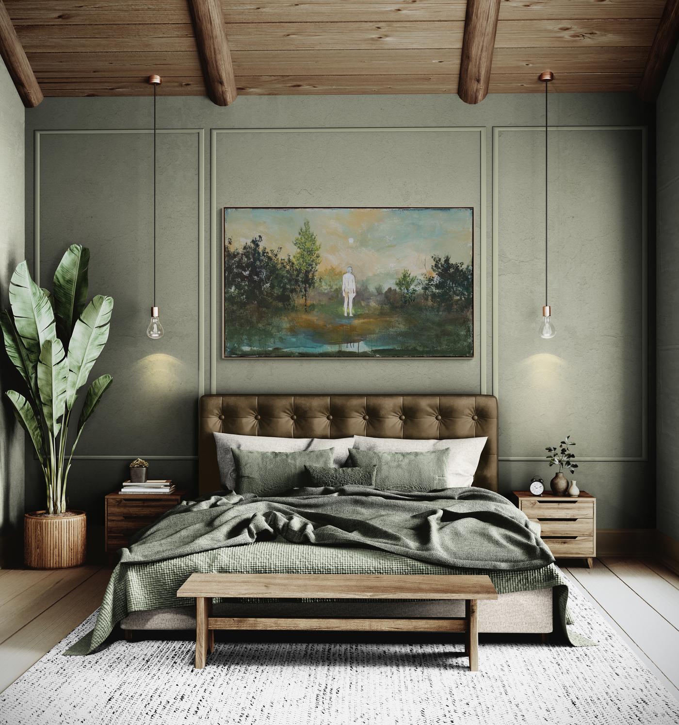 Mirada - contemporánea, figurativa, paisaje, arcilla y pigmento sobre yute en venta 7