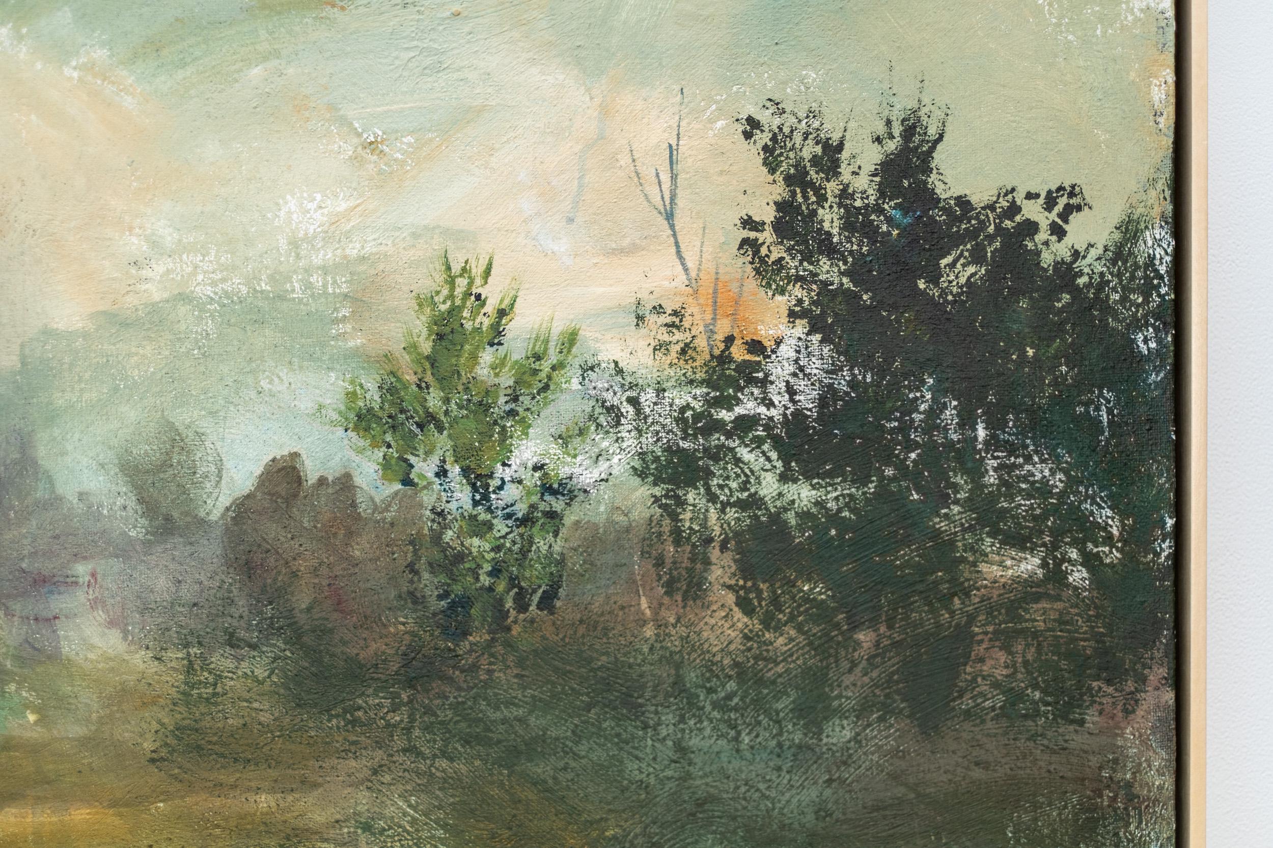 Mirada - contemporánea, figurativa, paisaje, arcilla y pigmento sobre yute en venta 2