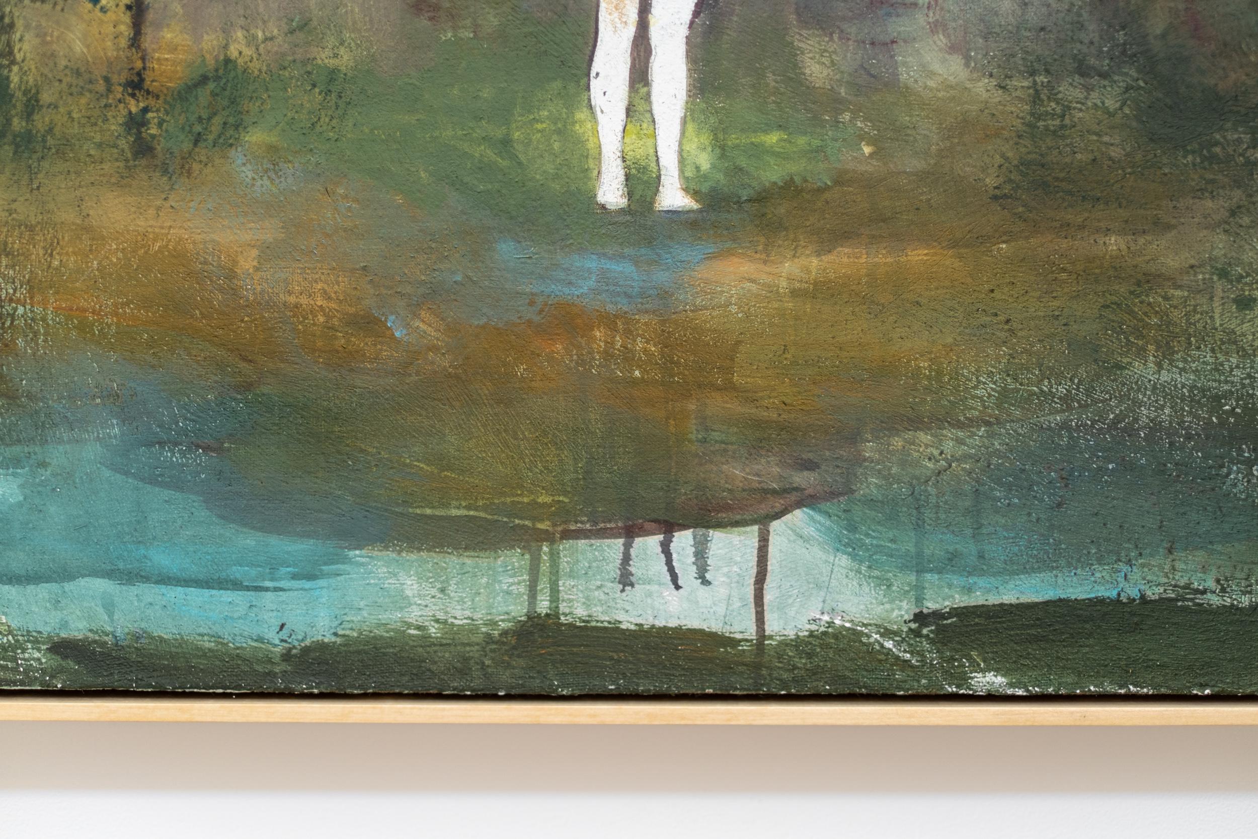 Mirada - contemporánea, figurativa, paisaje, arcilla y pigmento sobre yute en venta 3