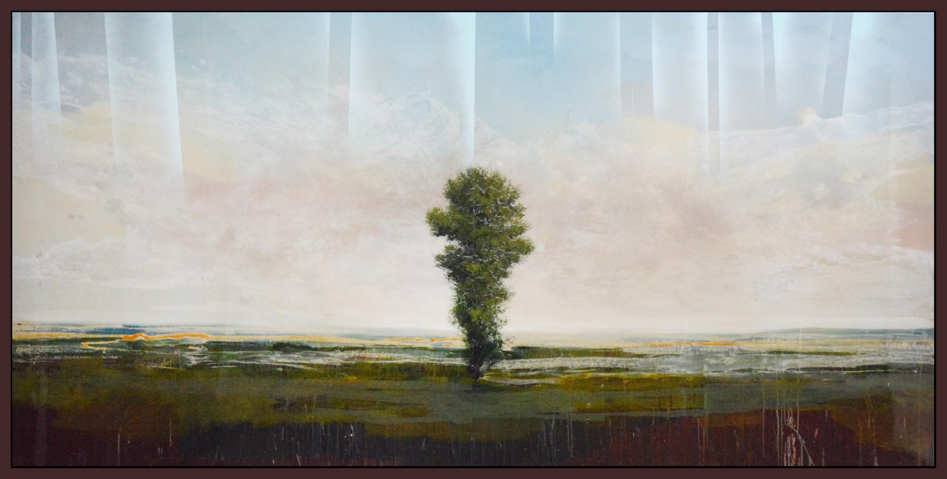 Landscape Painting de Peter Hoffer - Guardián - grande, verde, azul, paisaje, impresionista, acrílico, resina sobre panel