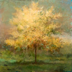 Harunobu - contemporáneo, paisaje, árbol, acrílico y resina sobre panel