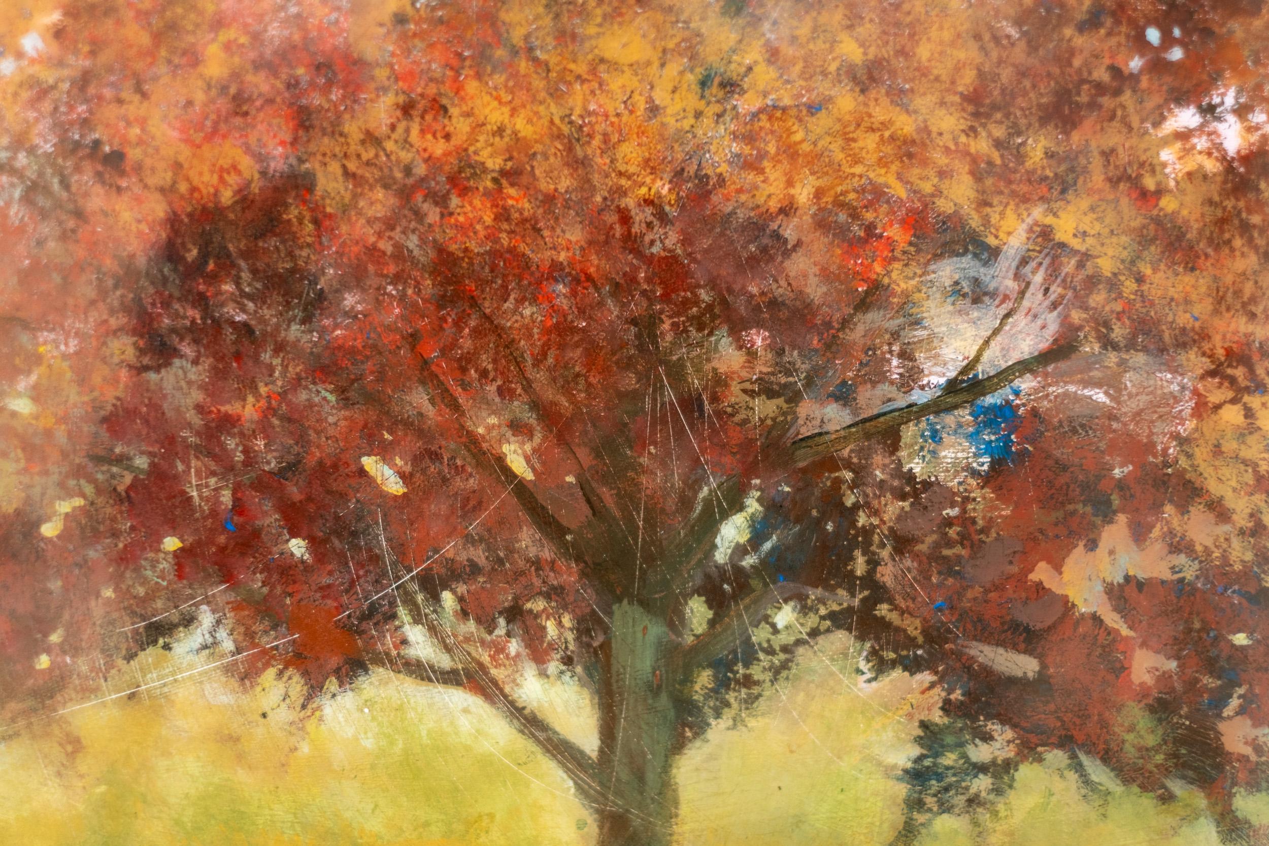 Hurón - contemporáneo, paisaje, árbol, figurativo, acrílico y resina sobre panel - Figurative Painting Marrón de Peter Hoffer