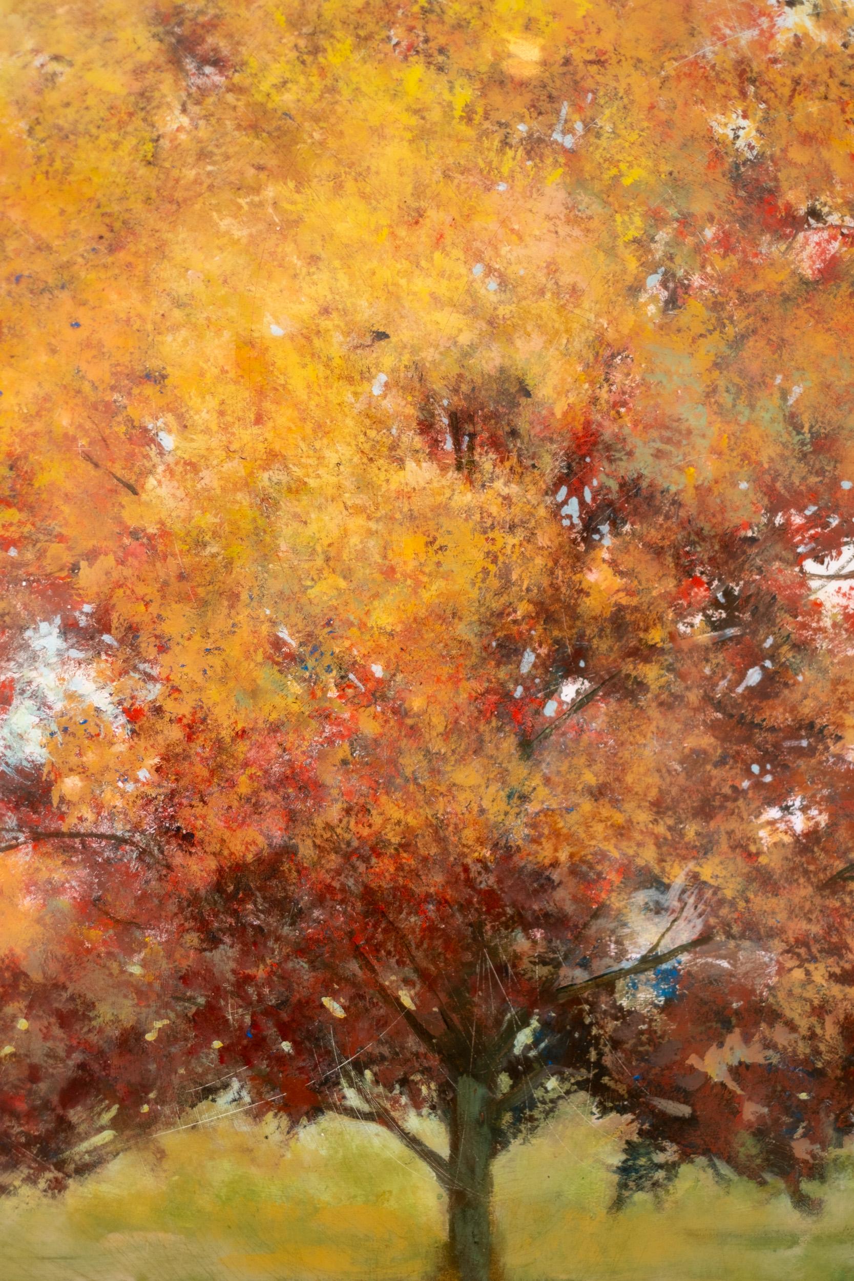 Hurón - contemporáneo, paisaje, árbol, figurativo, acrílico y resina sobre panel en venta 2