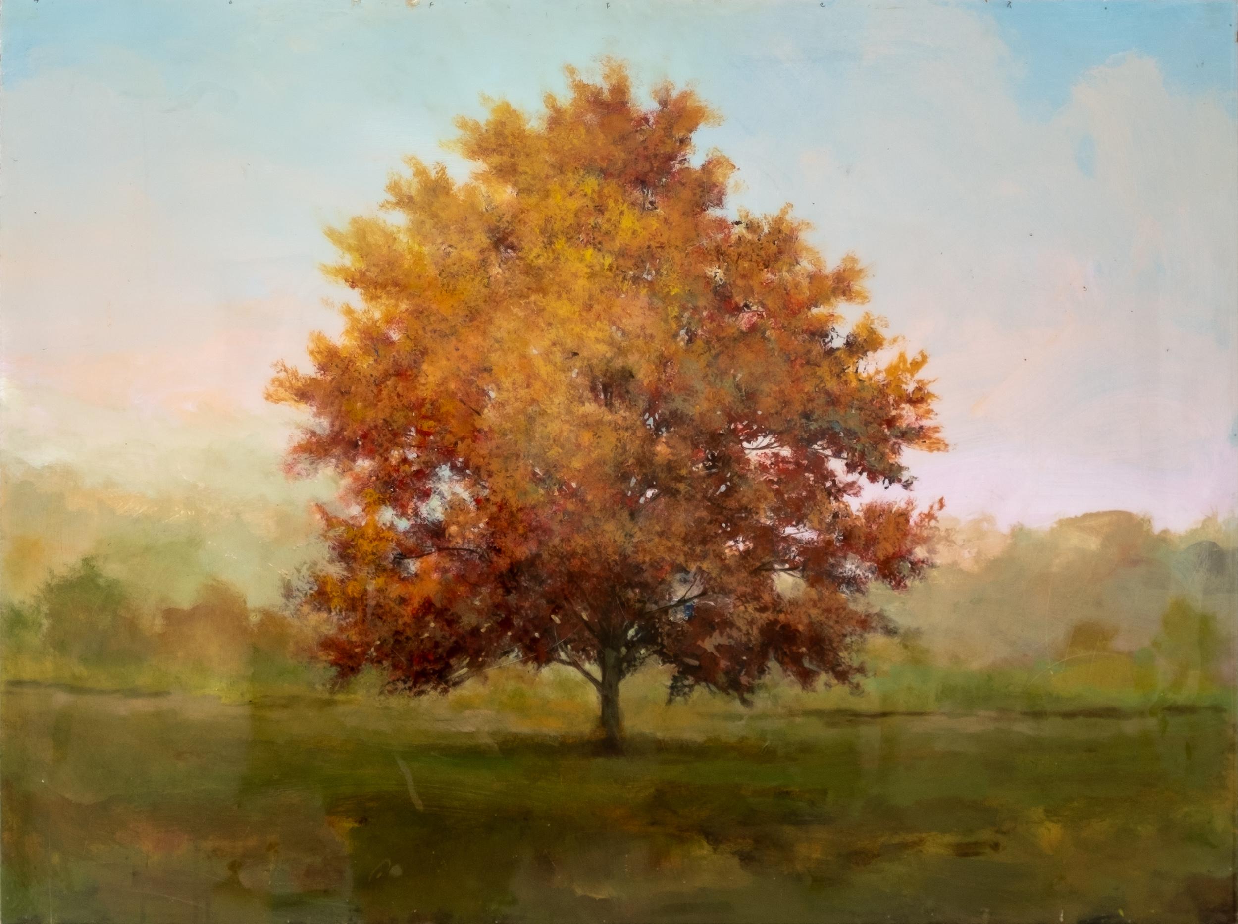 Huron - contemporaneo, paesaggio, albero, figurativo, acrilico e resina su pannello